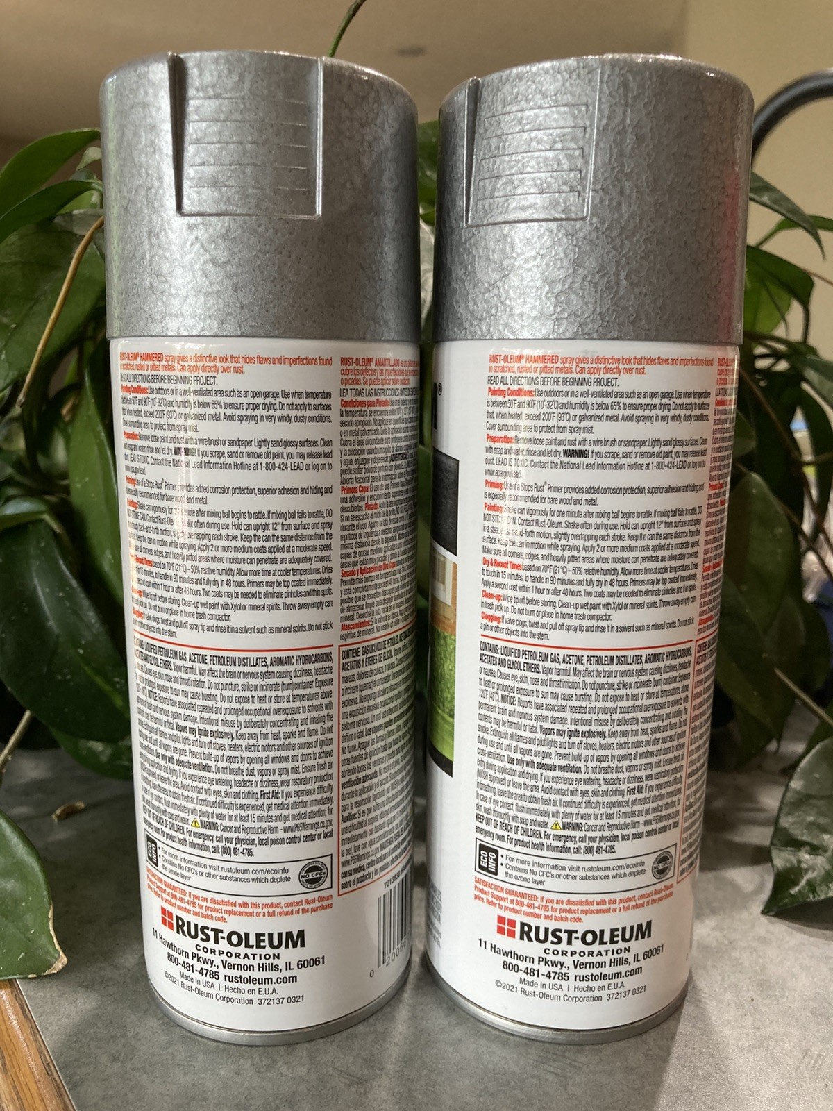 Rustoleum Hammered Silver Spray Paint 7213830 Stops Rust 12 oz, Set of 2