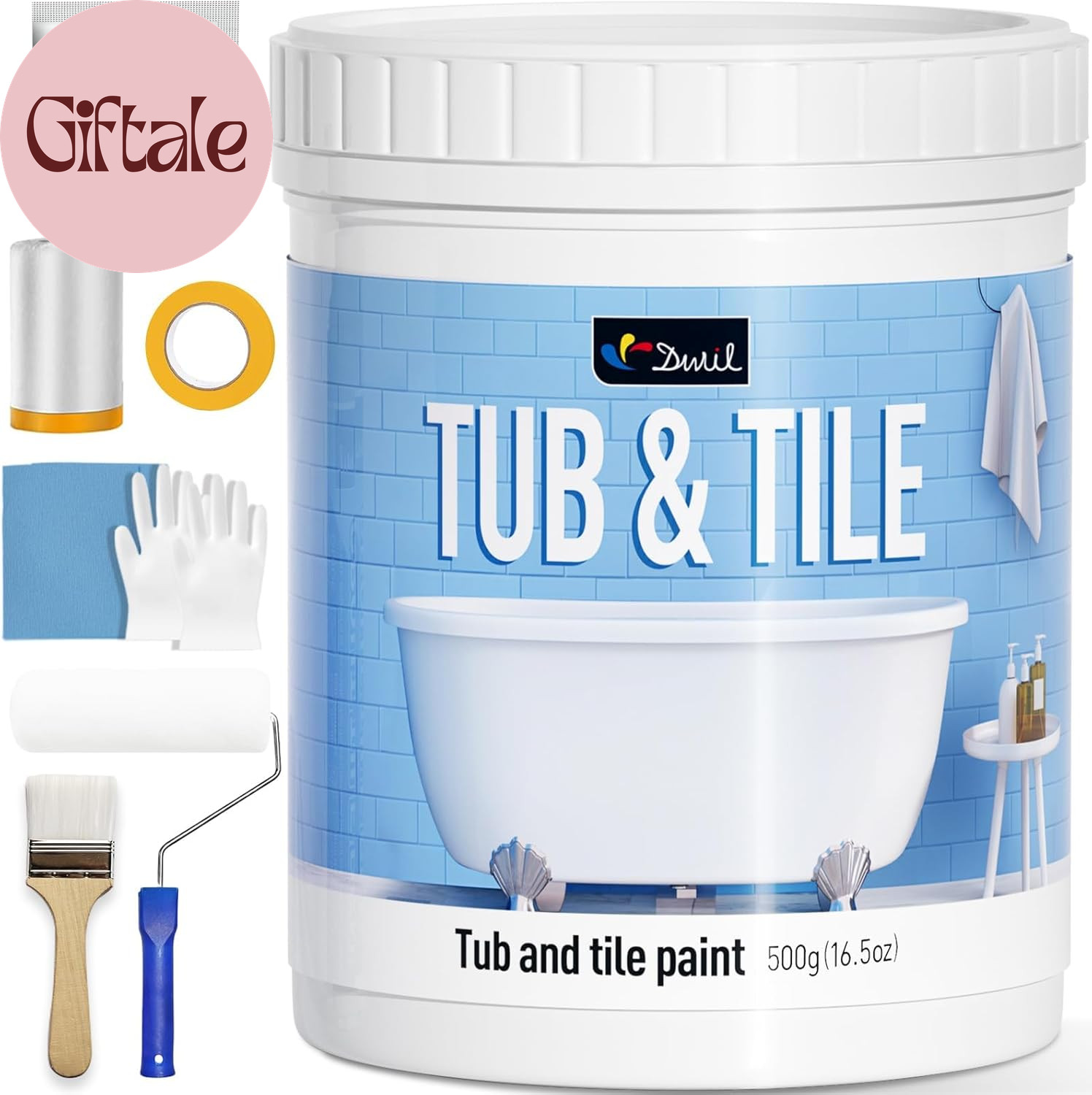 Tile Paint, Tub and Tile Refinishing Kit with Tools, Water-Based Bathtub Paint –