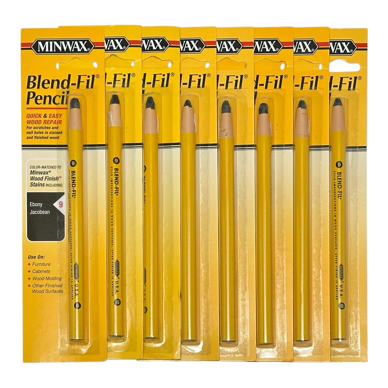 MINWAX BLEND-FIL WOOD REPAIR PENCIL #9 EBONY JACOBEAN – LOT OF 8