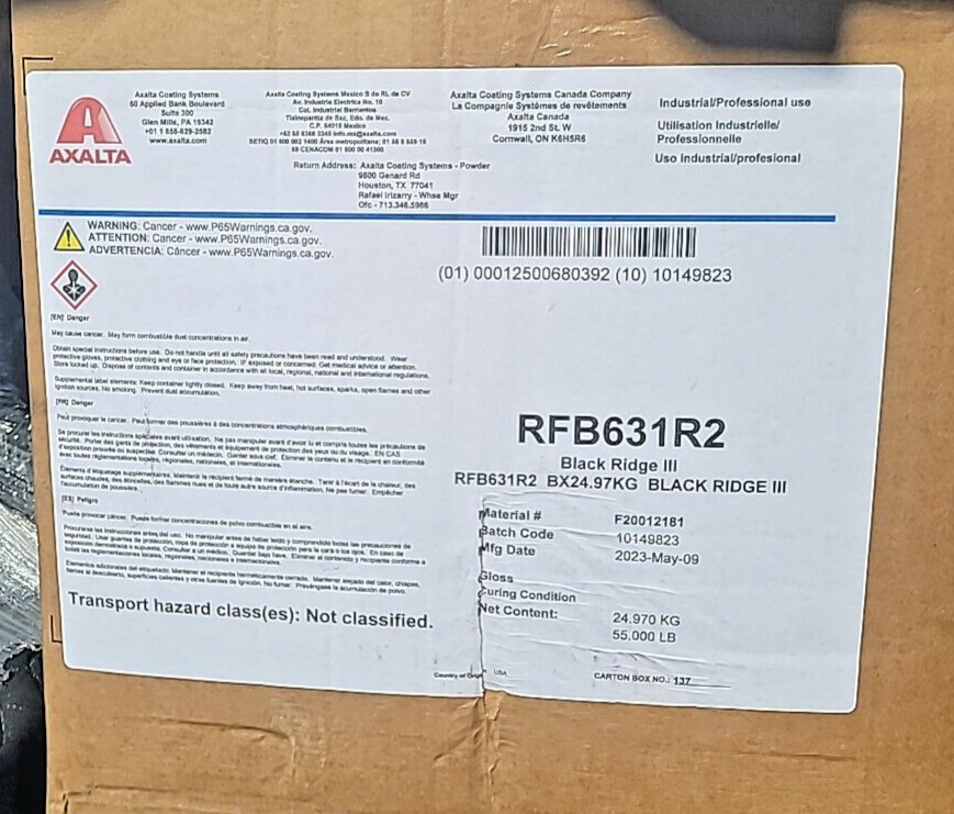 Black Bridge lll POWDER COAT AXALTA POWDER COATING PAINT RFB631R2 55 LB Alesta