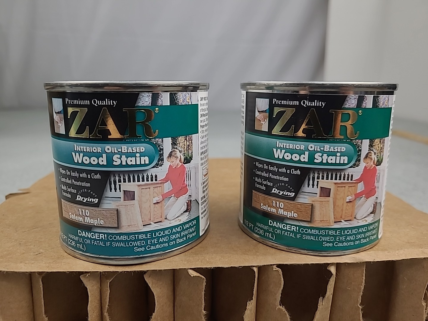 2x Zar Interior Stain 110 Salem Maple 1/2 pint
