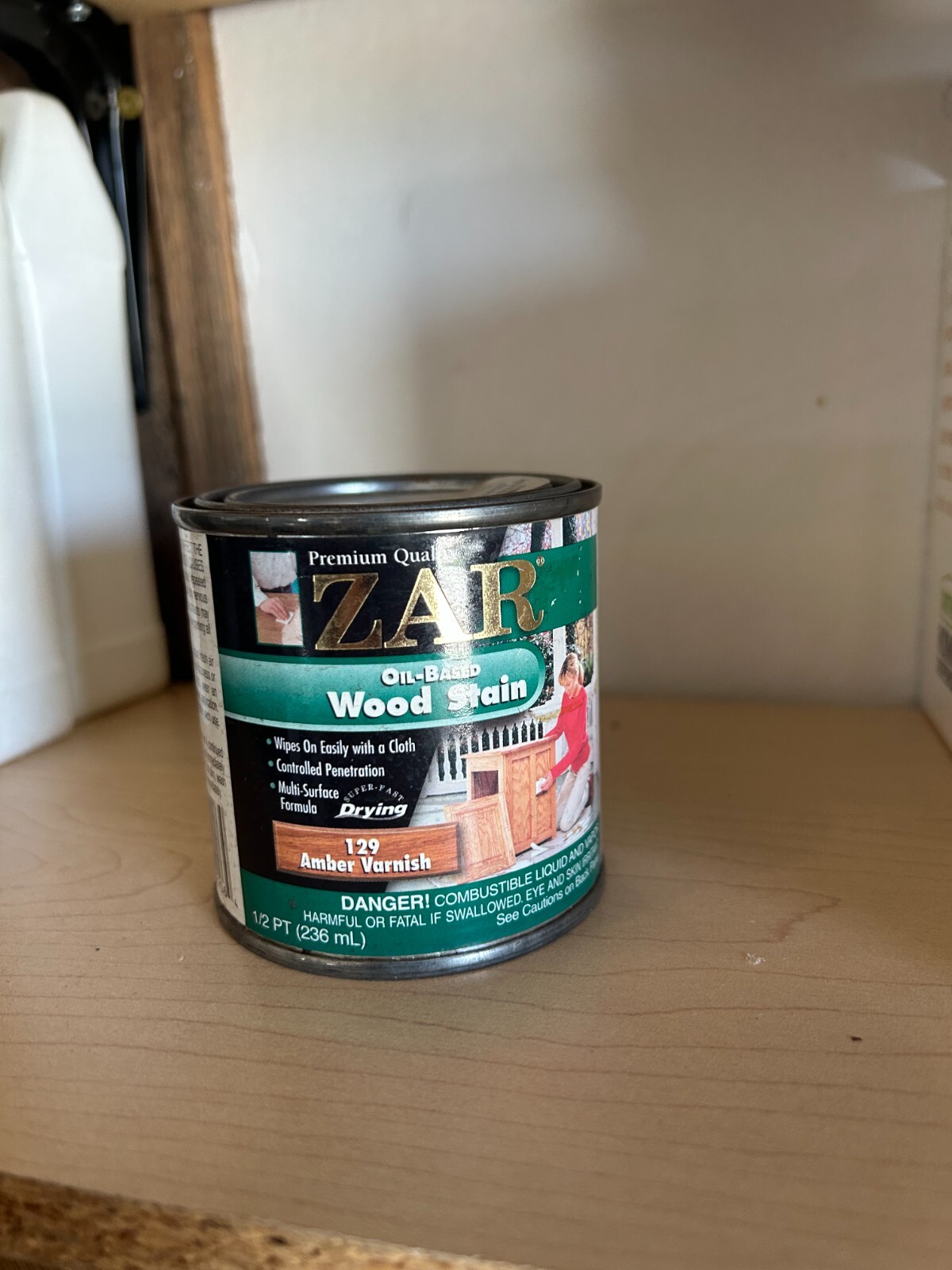 NOS ZAR Oil Based Interior Penetrating Wood Stain 129 Amber Varnish Half 1/2 PT
