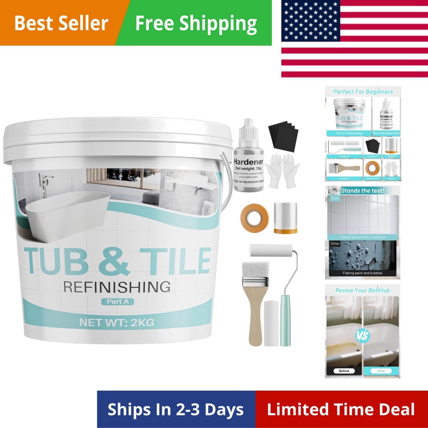 Tile Paint, 70 oz Tub and Tile Refinishing Kit with Hardener, Tub Paint for B…