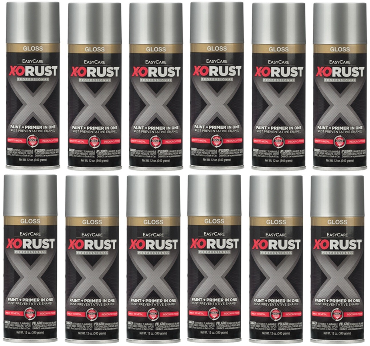 X-O Rust XOP10-AER Aluminum Silver Anti-Rust Enamel Spray Paint- Pack of 12