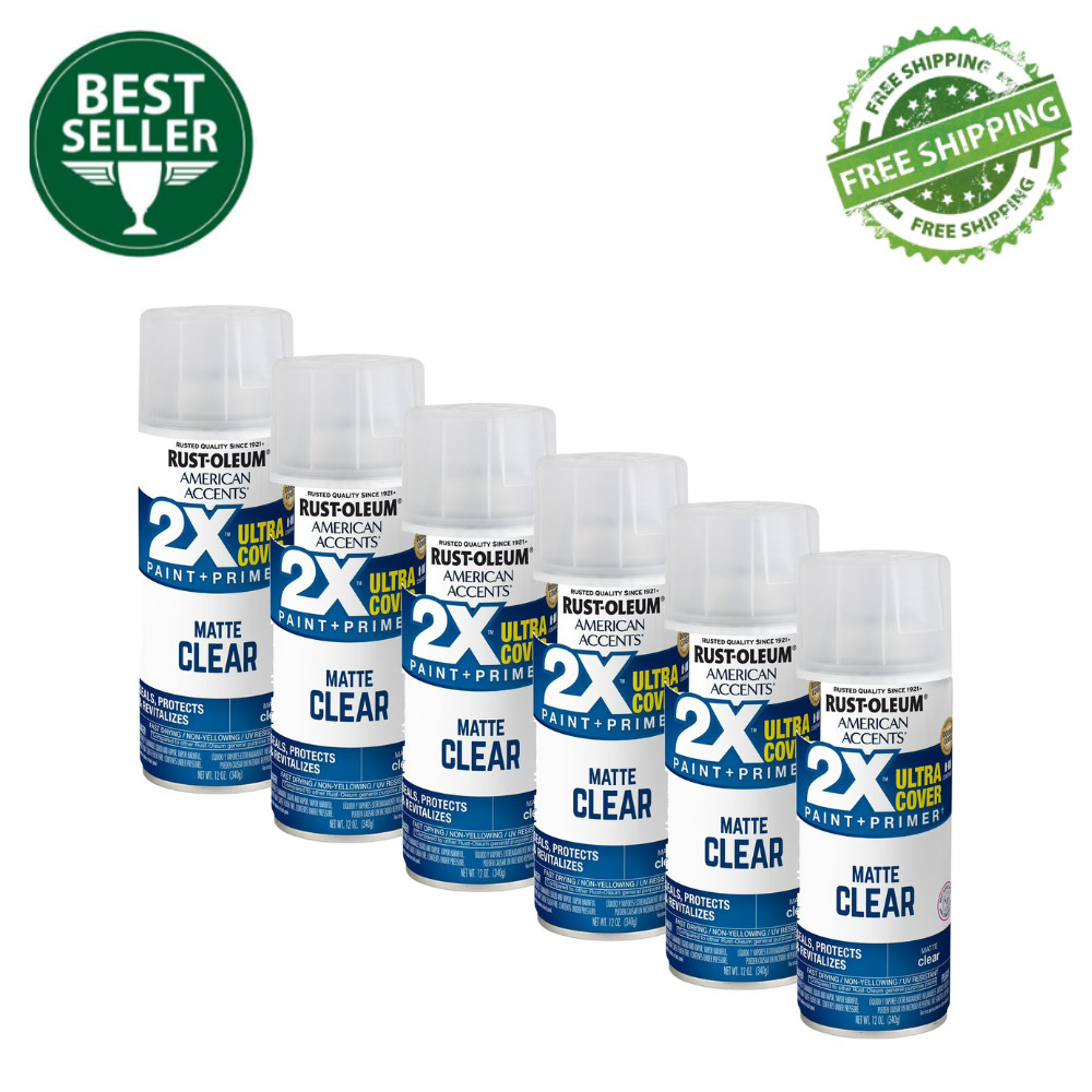 6 Pack Rust-Oleum Clear Matte Spray Paint, 2X Ultra Cover Protective Coat, 12oz