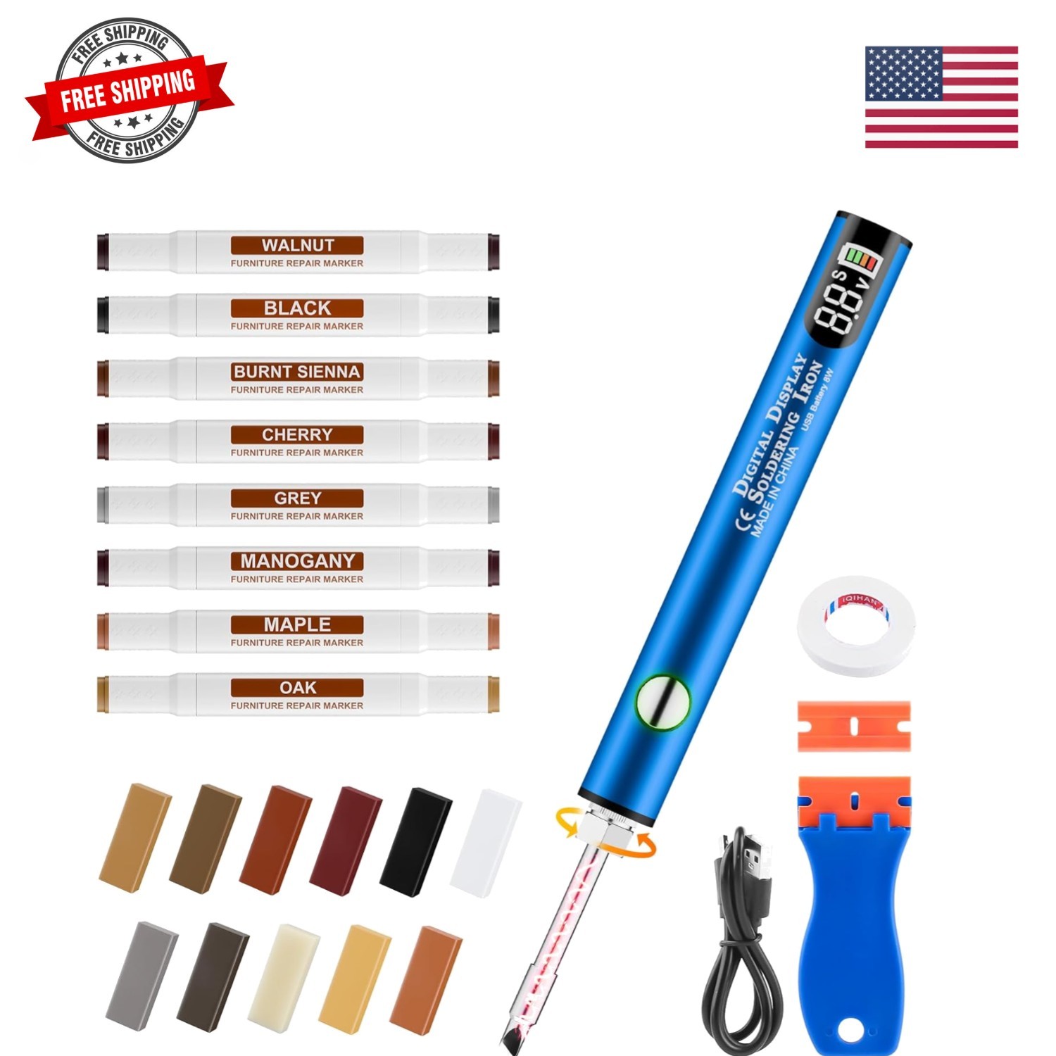 Laminate Wood Floor Repair Kit, Wax Melting Tool with Display, Hard Wax Fille…