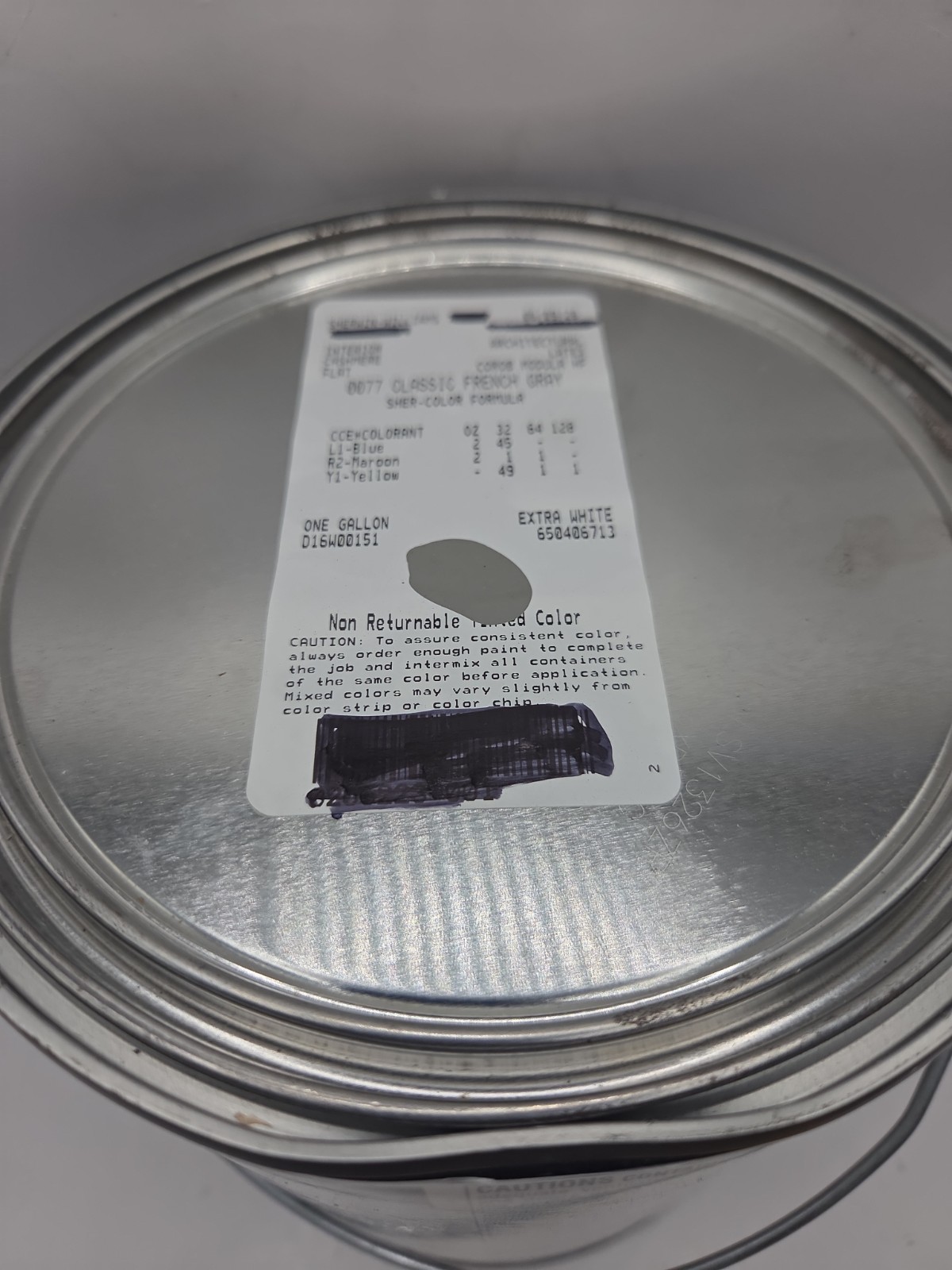 1 Gallon Sherwin Williams Cashmere Interior Flat Color 0077 Classic French Gray