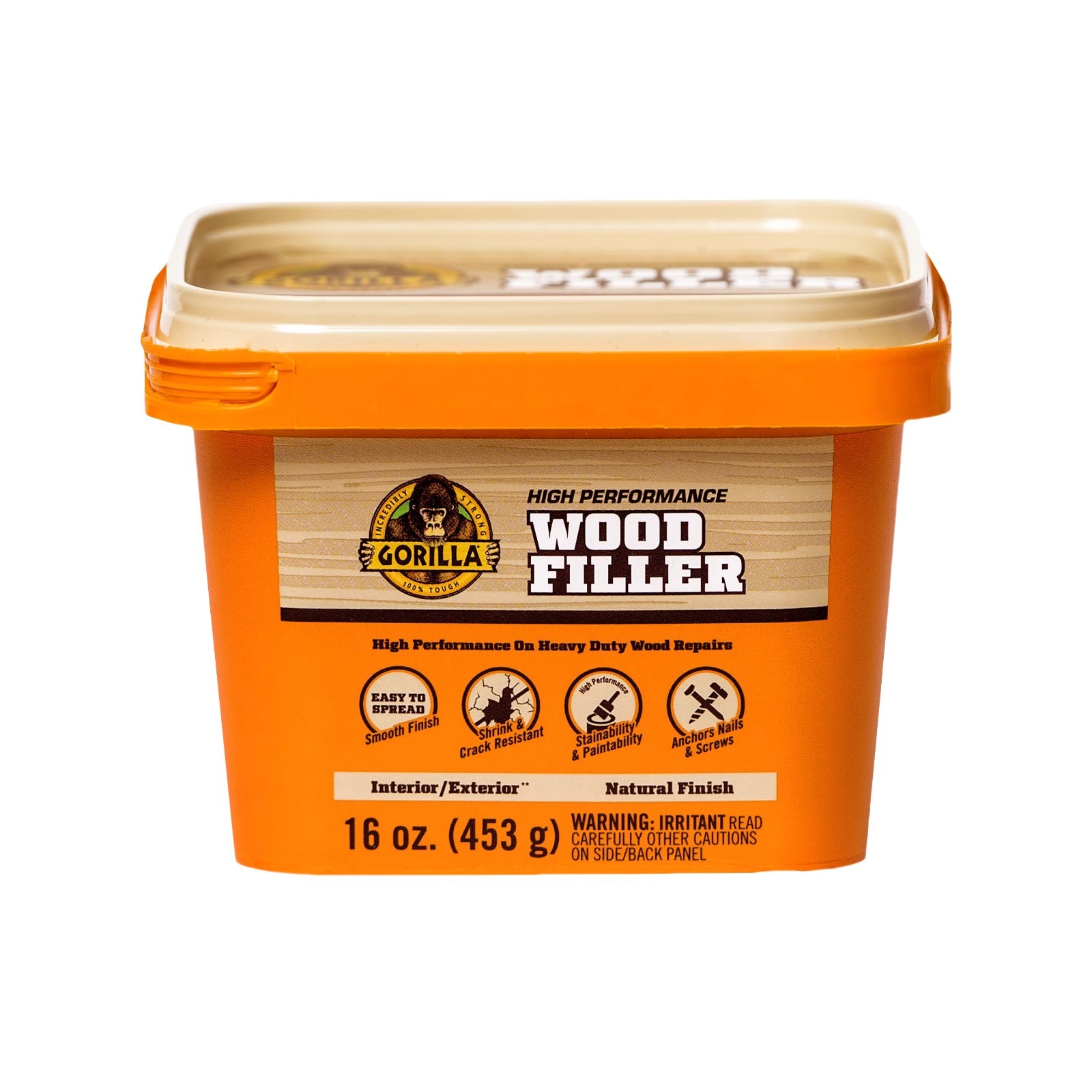 Gorilla All Purpose Wood Filler, Natural Finish, 16oz Water Resistant Exterior