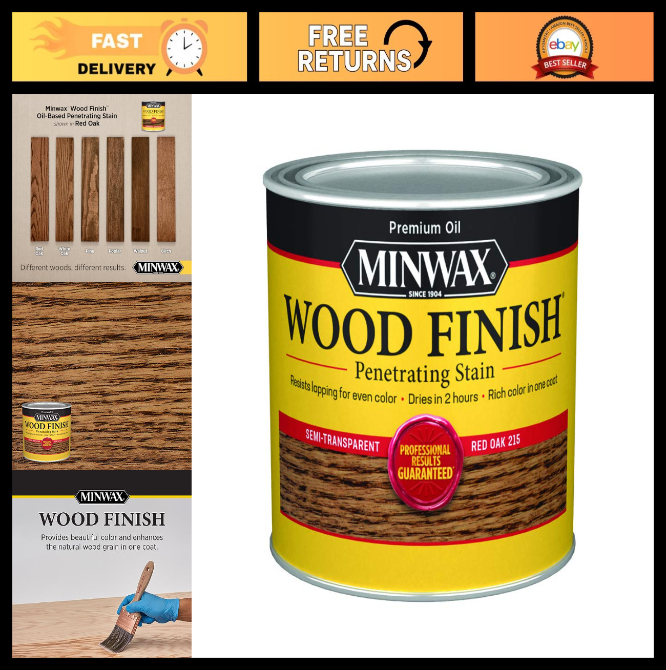 Red Oak Wood Stain – Half Pint, Deep Rich Color, Fast-Drying Finish for Furnitur