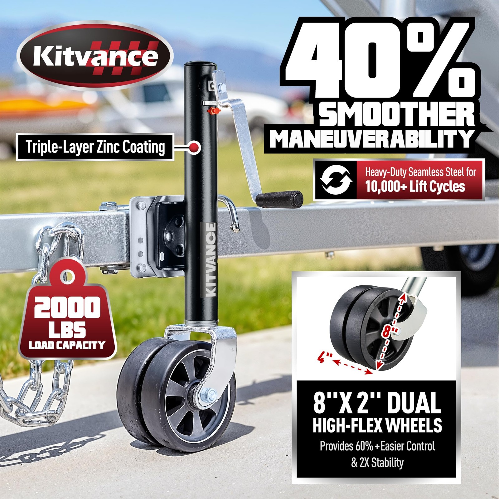Durtschi Upgraded 2000 Lbs Boat Trailer Jack 8 Dual Wheels- Heavy Duty Boat