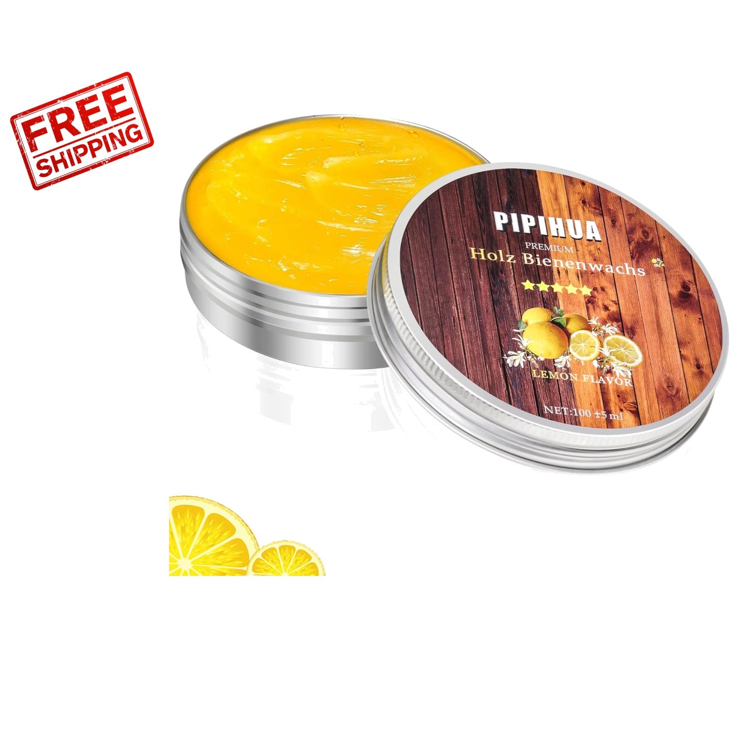 Natural Beeswax Furniture Polish & Conditioner – Lemon Scent, 100g with Sponge