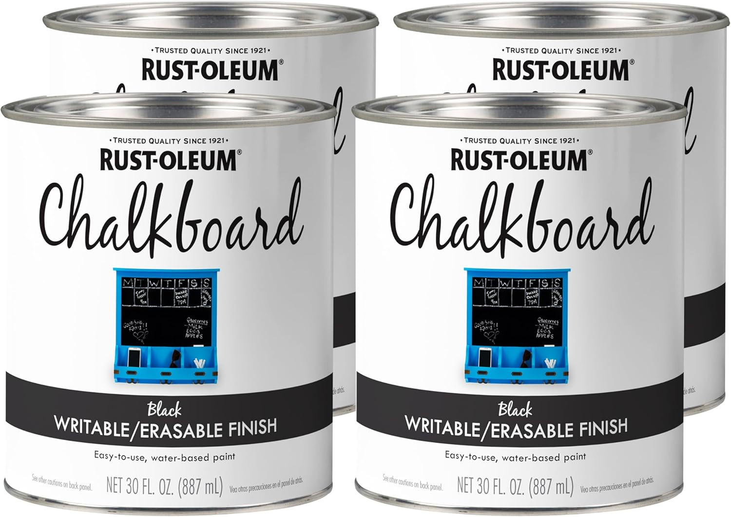 301450 Specialty Chalkboard Brush-On Paint, 30 Oz, Flat Black, 4 Pack