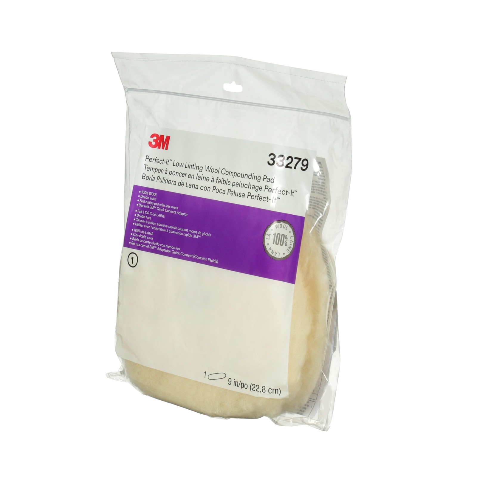 Perfect-It 3M Low Linting Wool Compounding Pad, 33279, 9 in