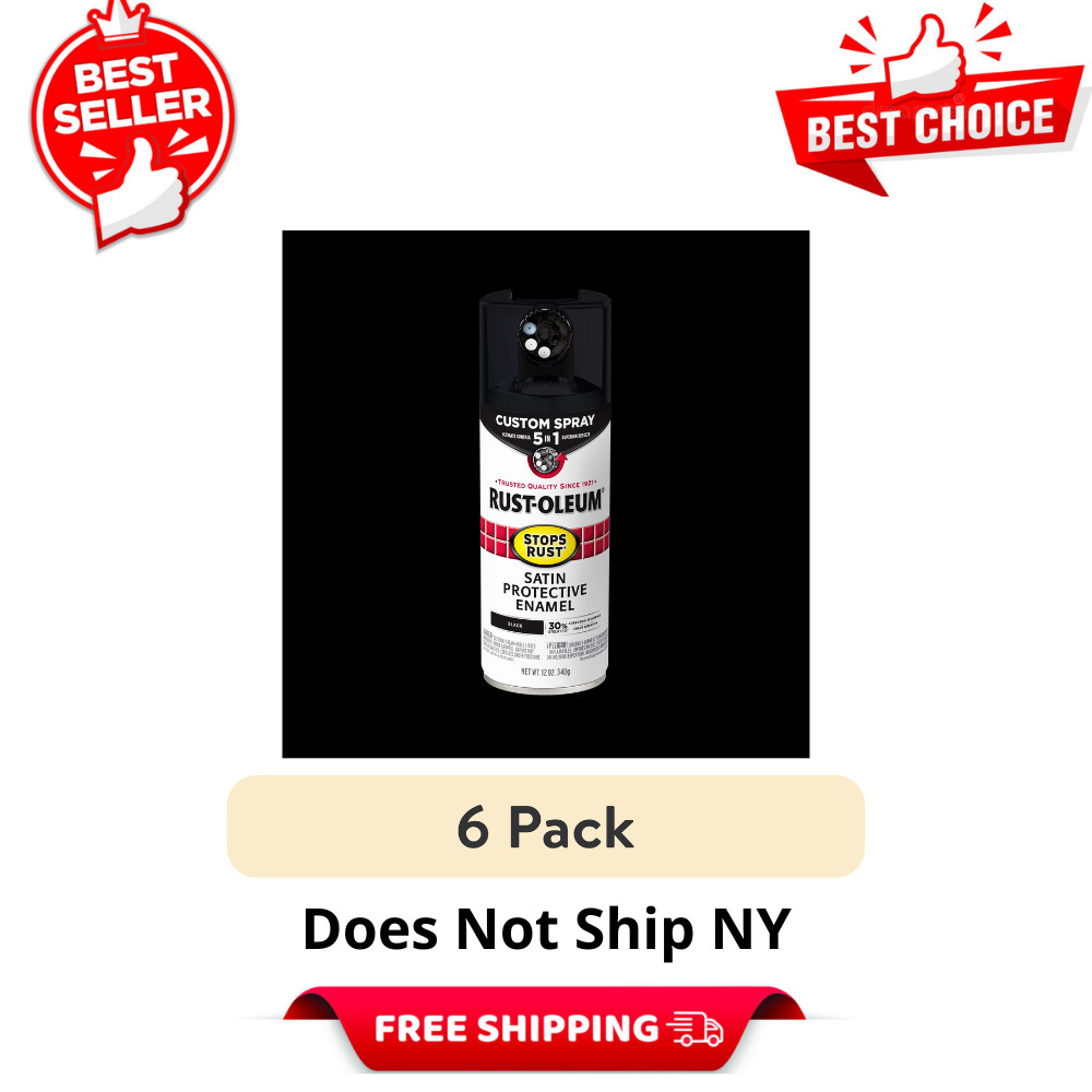 Rust-Oleum Stops Rust 5-in-1 Custom Spray Paint, Satin Black, 12 oz, Pack of 6
