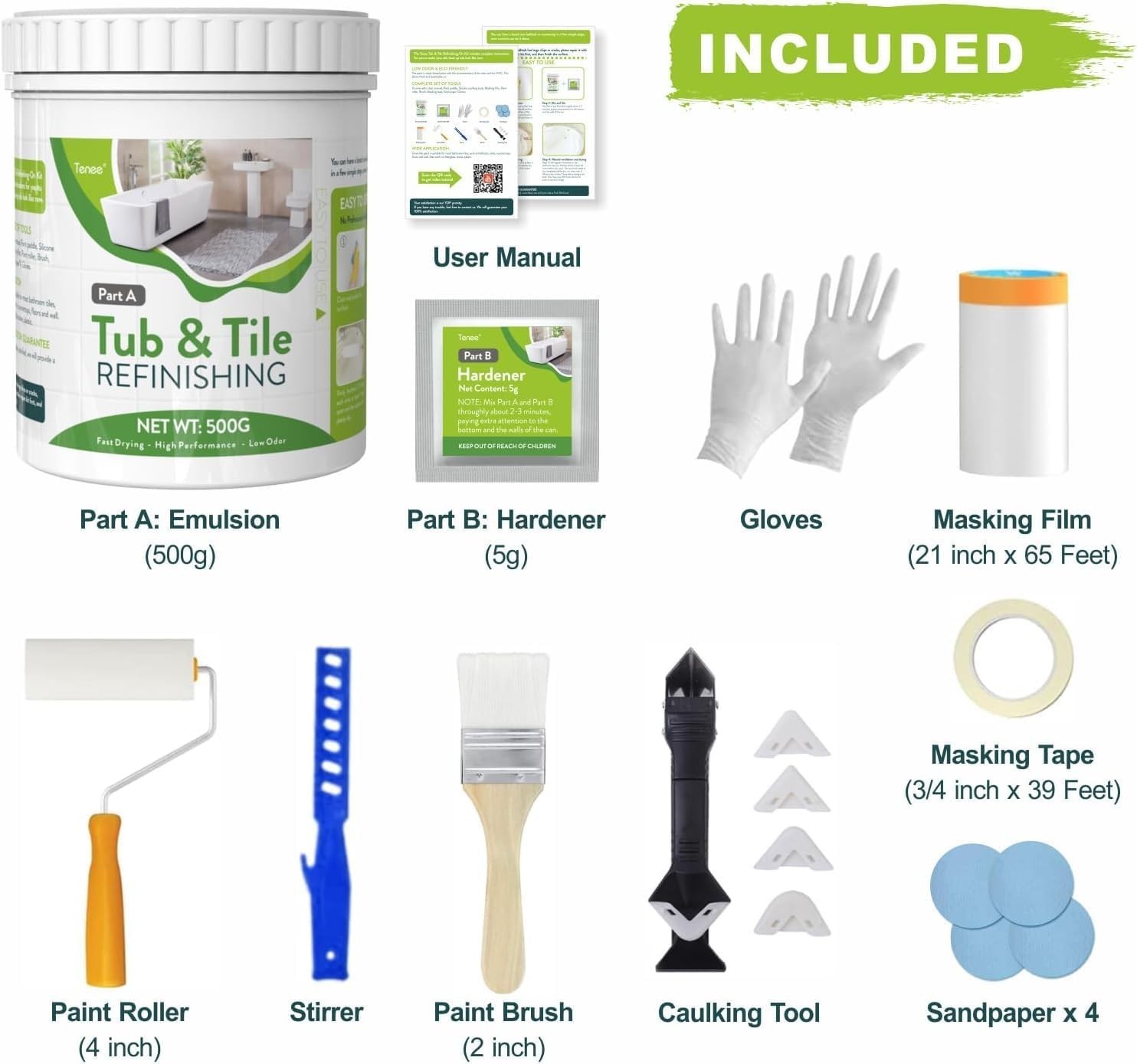 Low Odor Semi-Gloss Bathtub Paint Kit – 17oz Tub and Tile Refinishing Solution