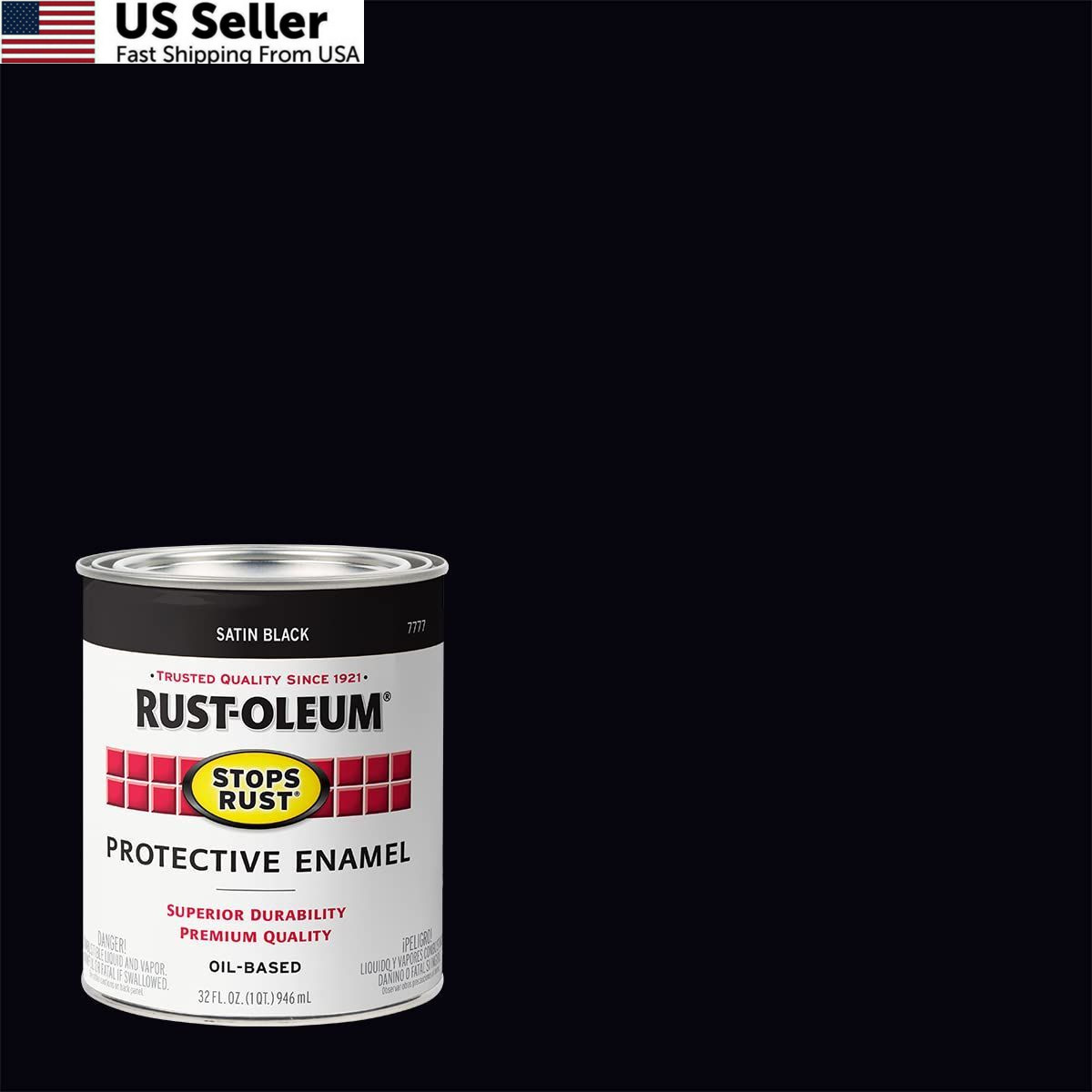Rust-Oleum 7777502 Stops Rust Satin Black Brush On Paint Quart Exterior Protect