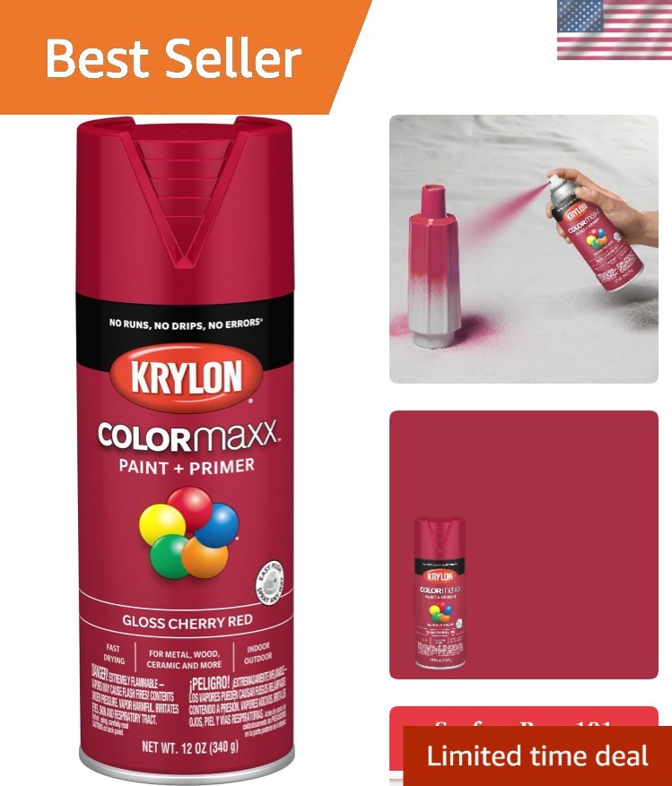 Krylon COLORmaxx Cherry Red Gloss Spray Paint and Primer – 12 Oz, Rust Resistant