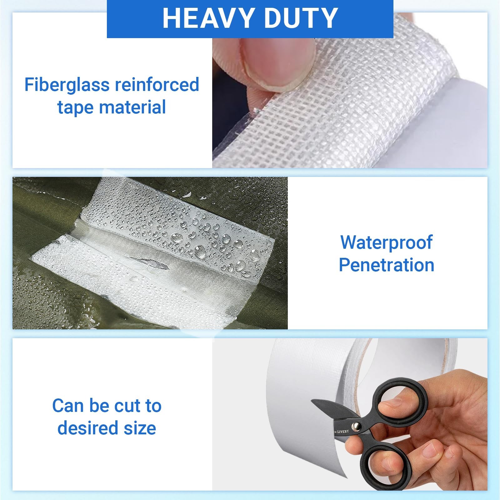Waterproof Fabric Repair Tape, Heavy-Duty Canvas Patch for Boat Covers, RV Awnin