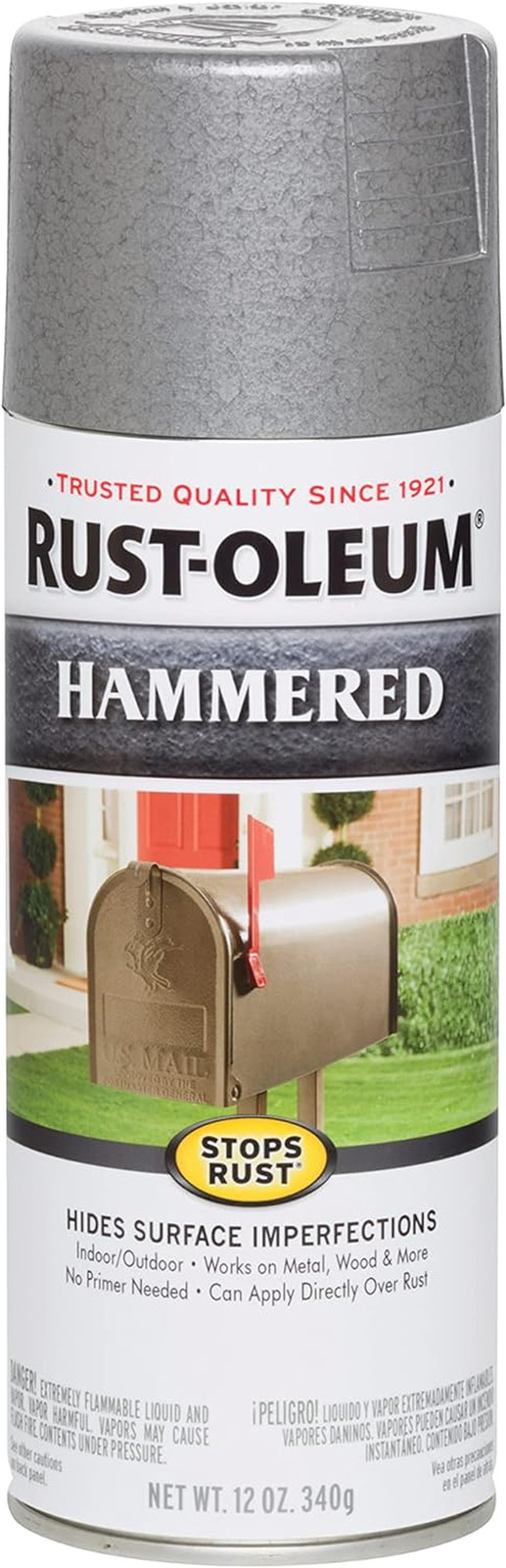 7213830 Stops Rust Hammered Spray Paint, 12 Oz, Silver, (Pack of 1)