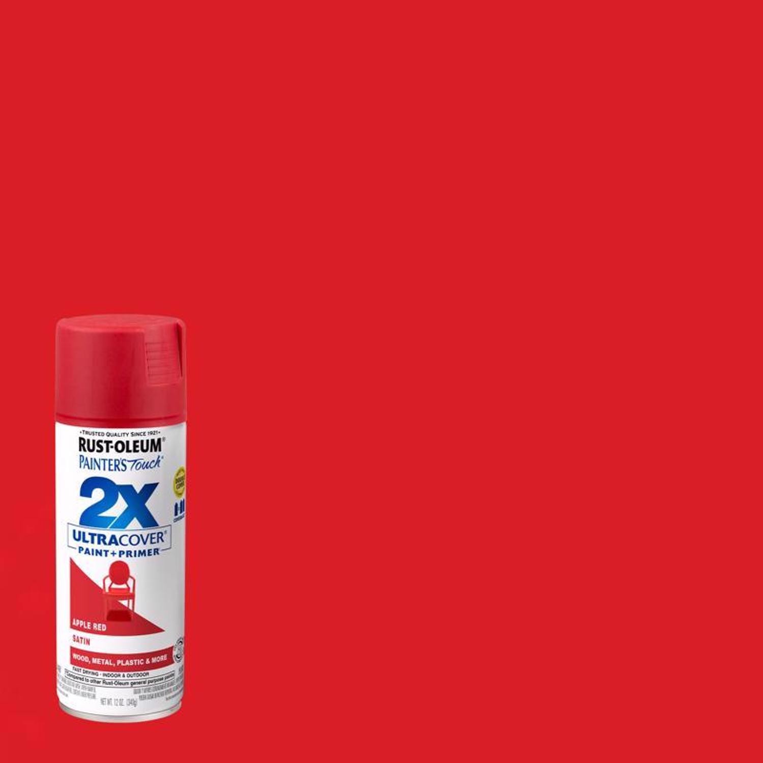 Rust-Oleum Painter’s Touch 2X Ultra Cover Satin Apple Red Paint+Primer Spray Pai