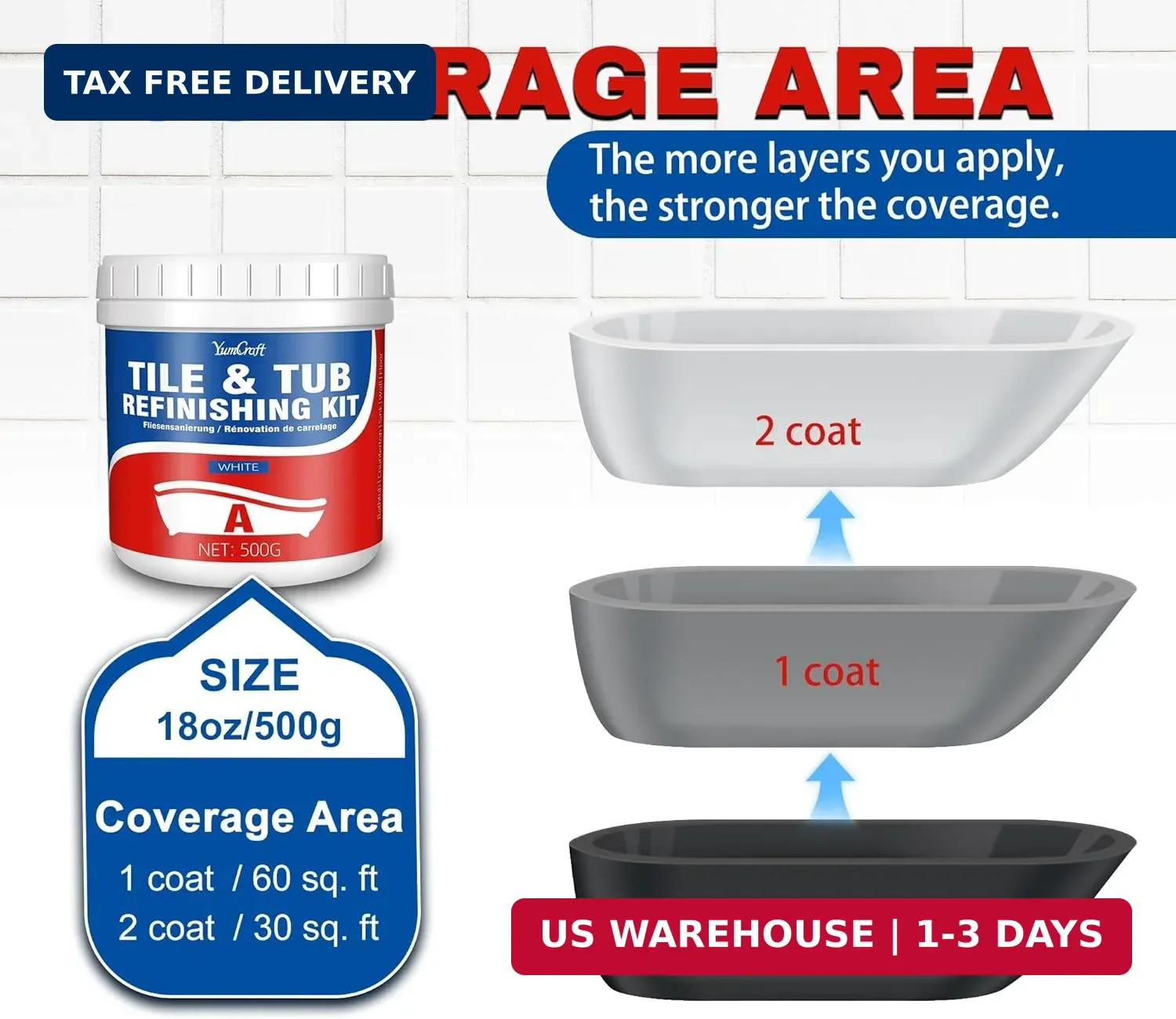 Tub and Tile Refinishing Kit, 17Oz/500G Tile Paint with Tools and Hardener – Sem