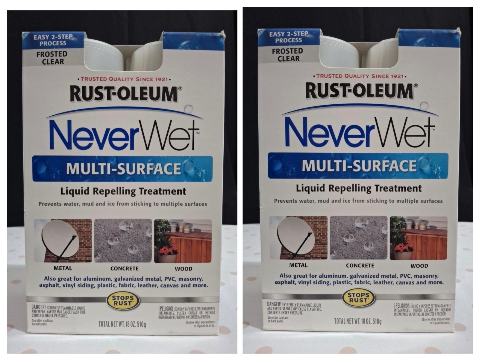 NIB! 2pk Rust Oleum NeverWet Multi-Surface Spray Liquid Repelling Treatment 18oz
