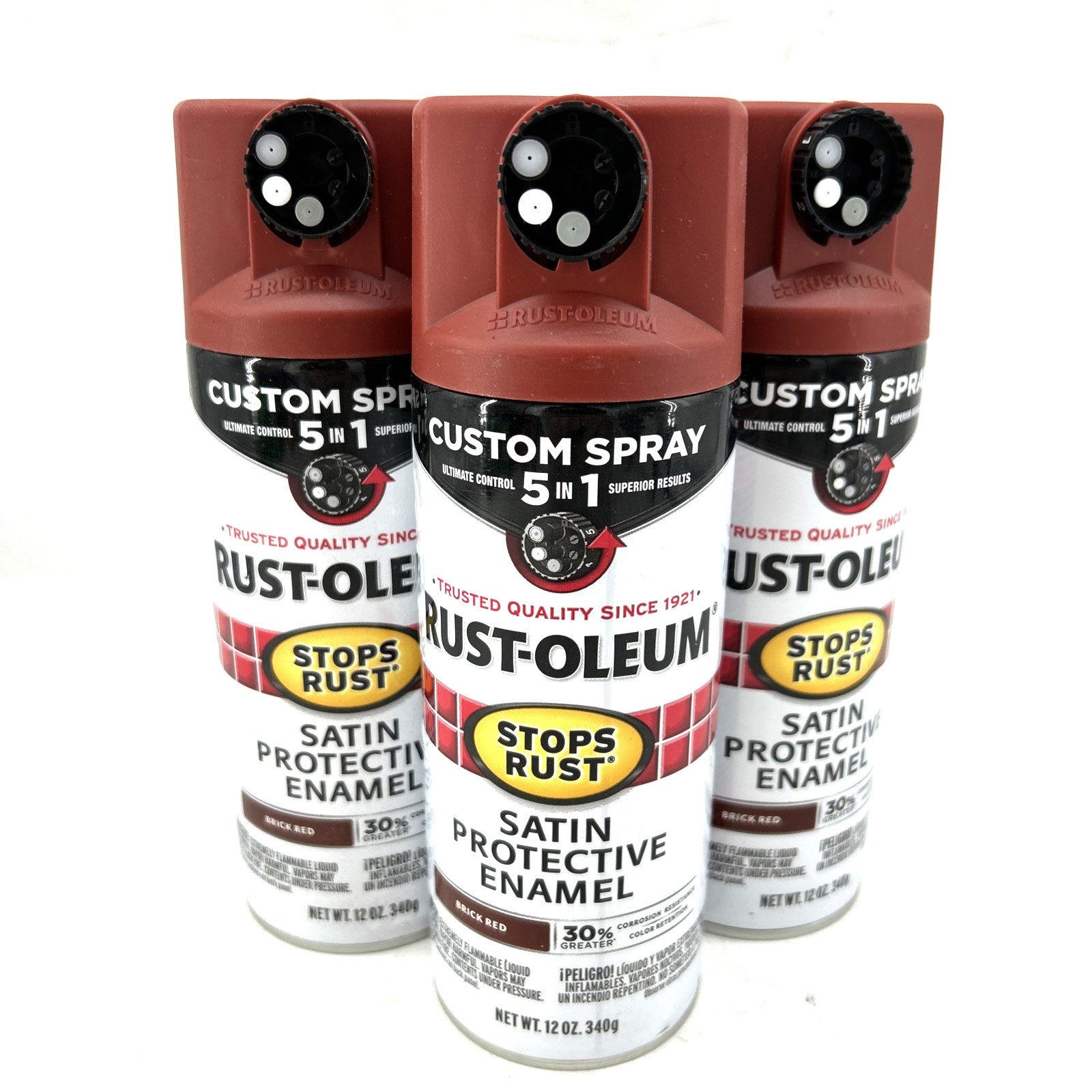 Rust-Oleum Satin Protective Enamel Spray Paint 12 Oz Lot Of 3 Brick Red