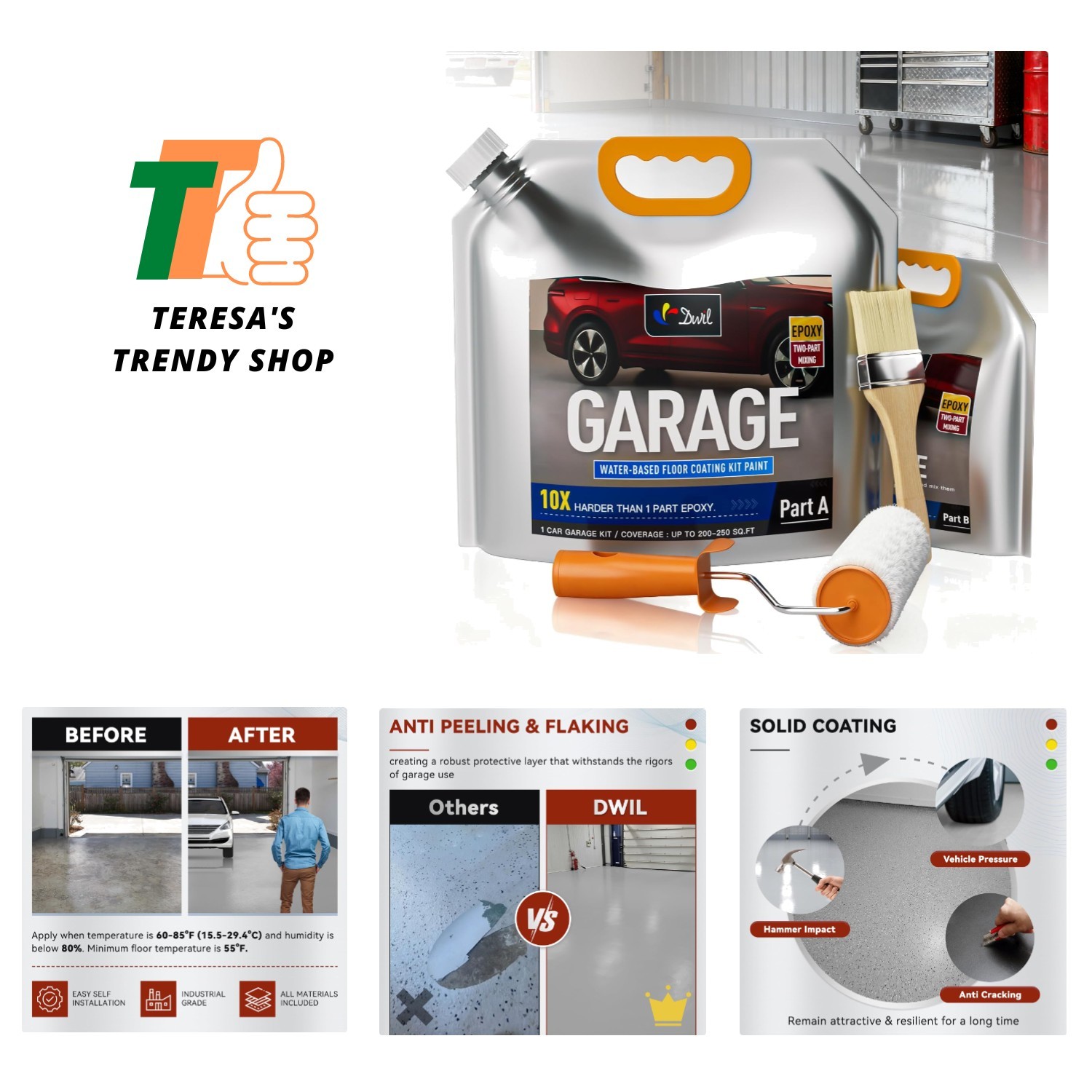 Robust Garage Floor Epoxy Kit – Water-Based, High Gloss & Rust Resistant