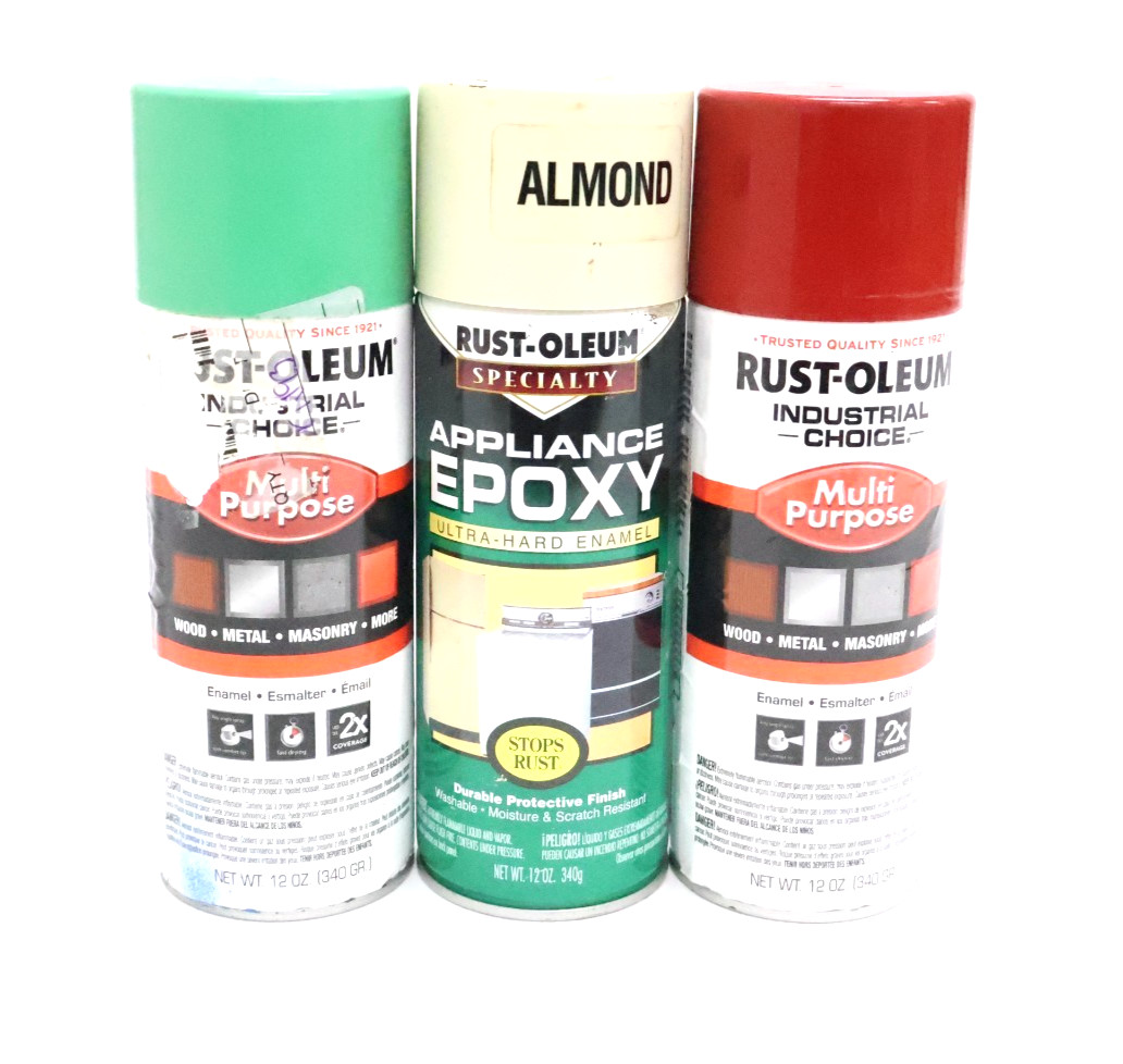 Lot of 3 Rust-Oleum 2xIndustrial Choice Multi-Purpose 1xAlmond Spray Paints 12oz