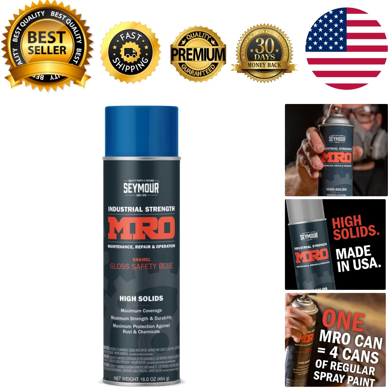 Industrial MRO High Solids Spray Paint, Safety Blue, 16 Fl Oz Pack of 1