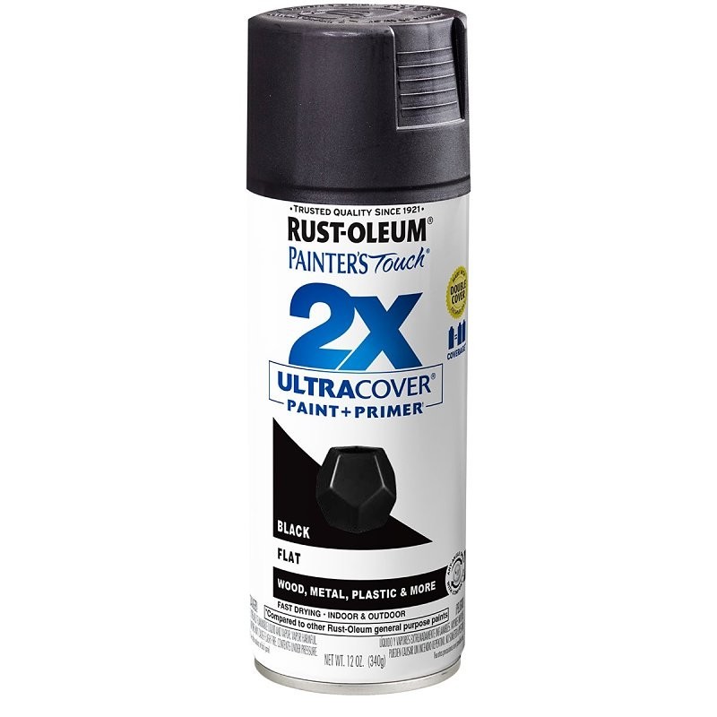 Rust-Oleum Painter’s Touch 2X Ultra Cover 334020 Spray Paint, Flat, Black, 12 oz