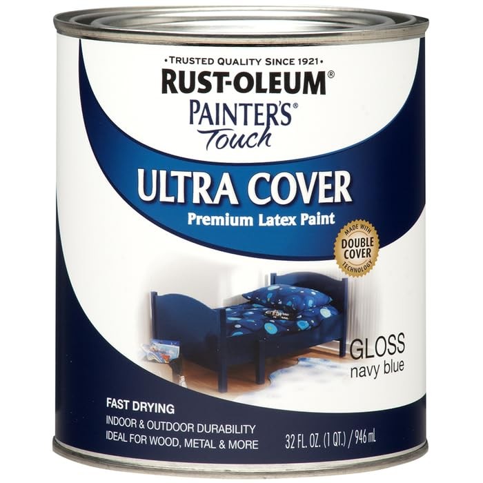 Rust-Oleum 1922502-2PK Painter’s Touch Latex Paint, Quart, Gloss Navy Blue, 3…