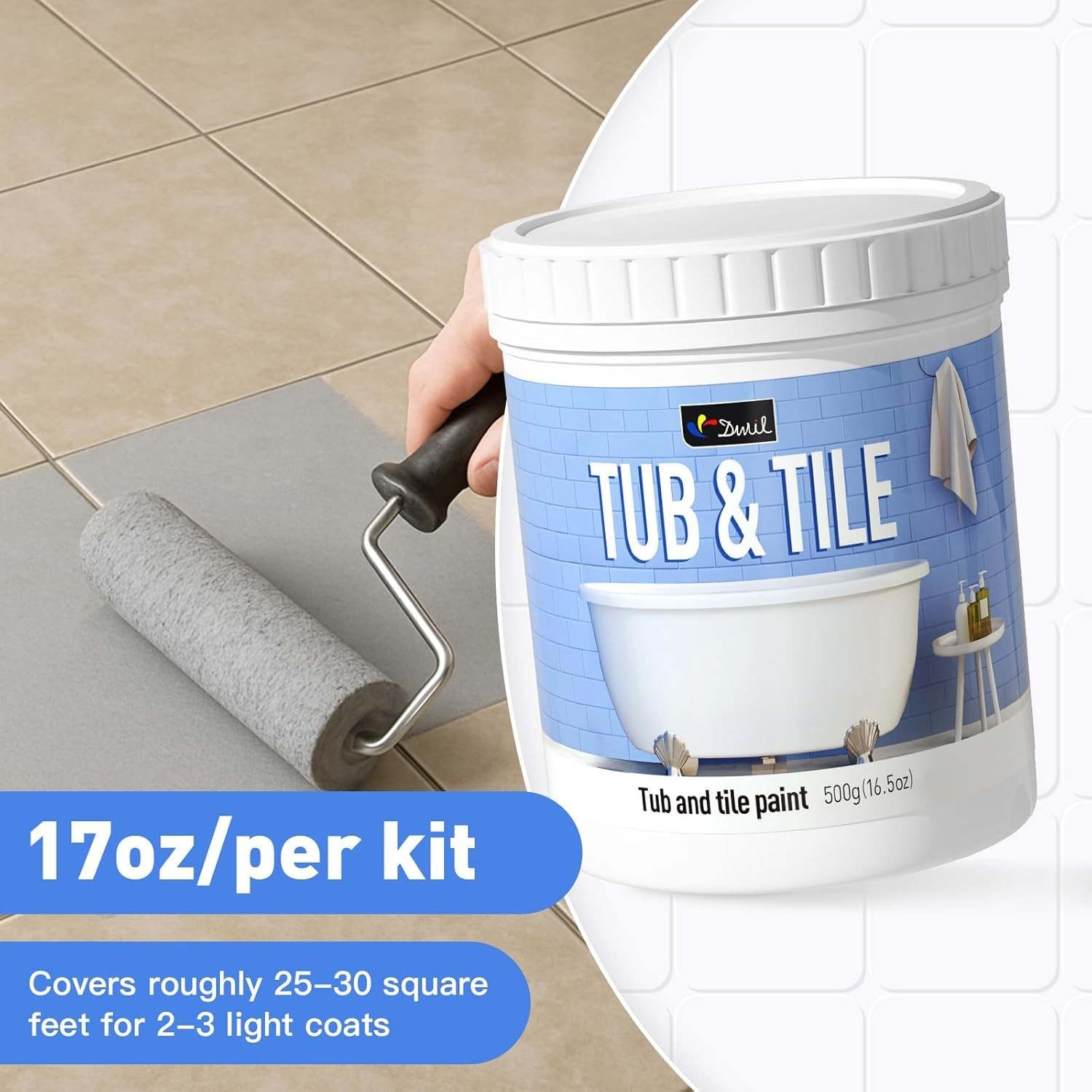 Luxurious Water Resistant Tile Paint Kit, 16.5oz – Perfect for Indoor Upgrades