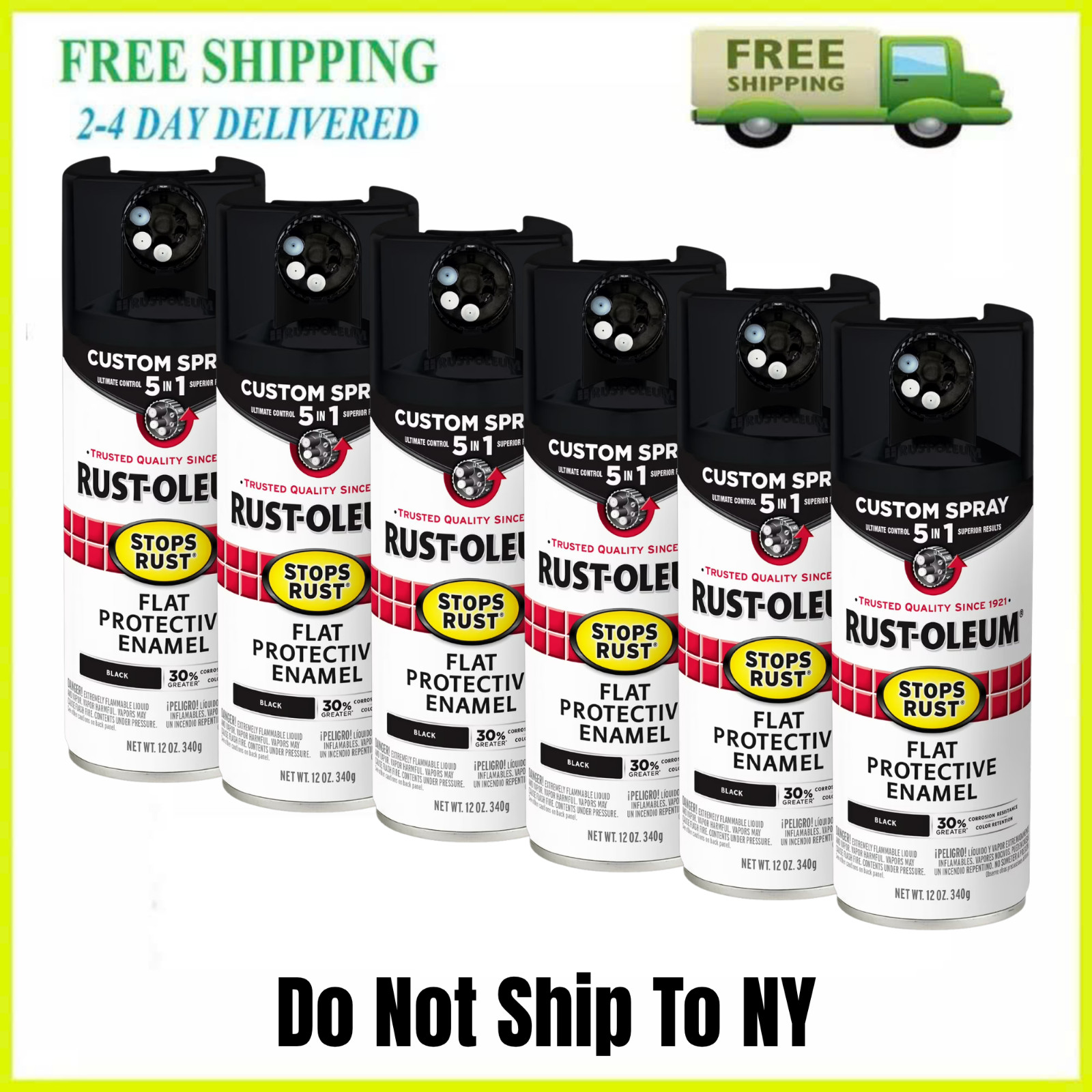(6 Pack) Rust-Oleum Stops Rust 5-in-1 Flat Black Spray Paint Custom Spray 12 oz