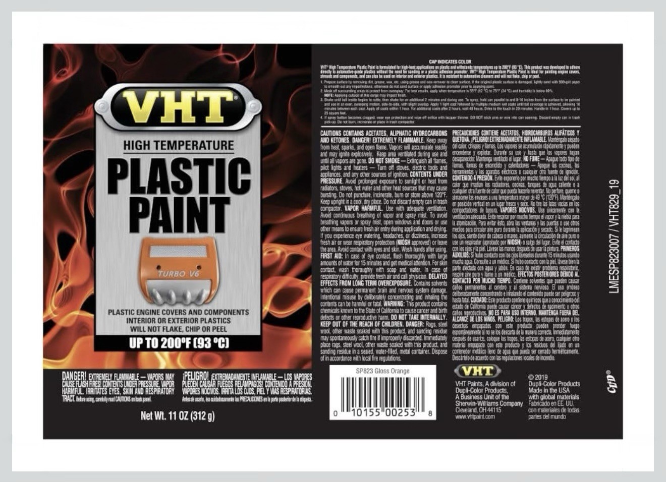 Gloss Orange High Temperature Plastic Paint 200F No Peel Air Intake Shroud Spray
