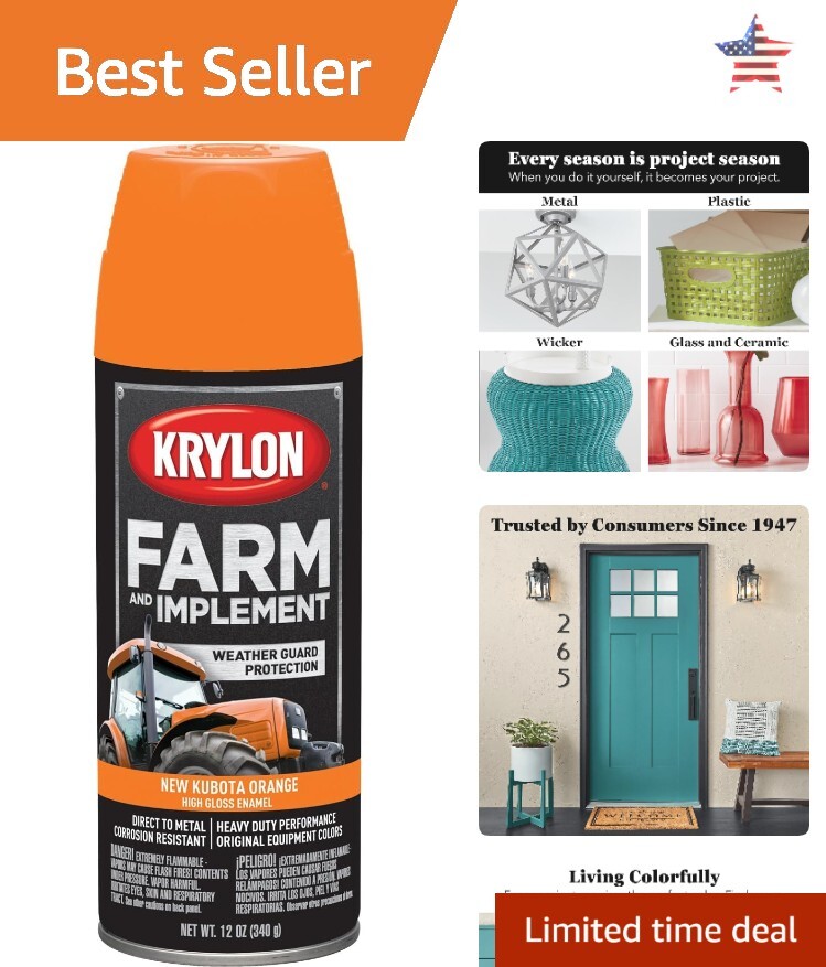 Durable Spray Paint – High Gloss – New Kubota Orange – 12 oz – Metal & Wood