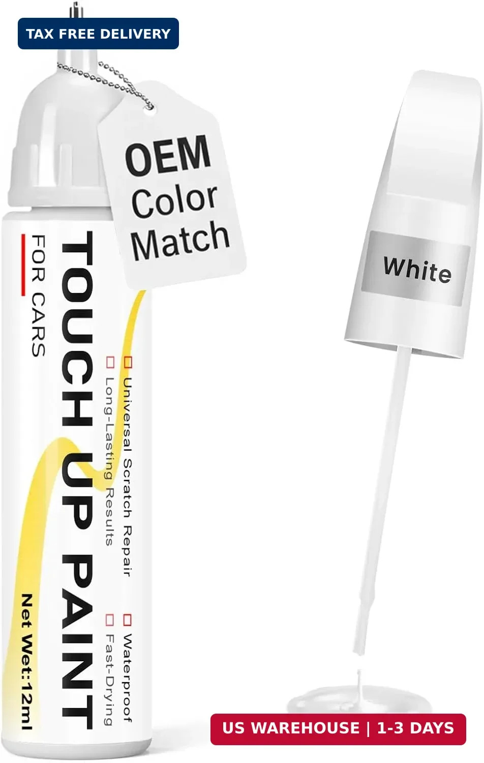 Pure White Touch Up Paint for cars, 2-in-1 Brush & Tip, 0.4 fl oz – Universal Ca