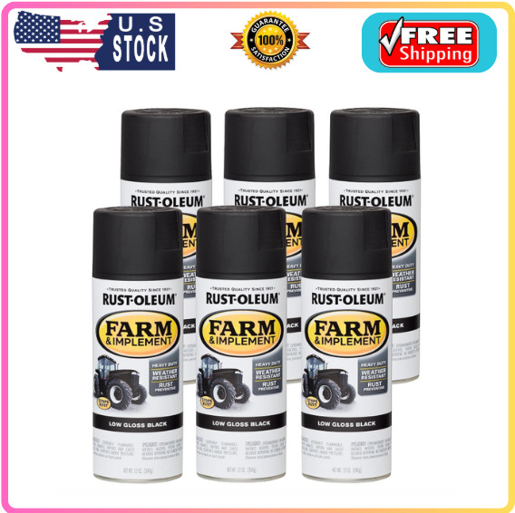 Rust-Oleum Farm & Implement Spray Paint, 12oz Low Gloss Black (6-Pack)