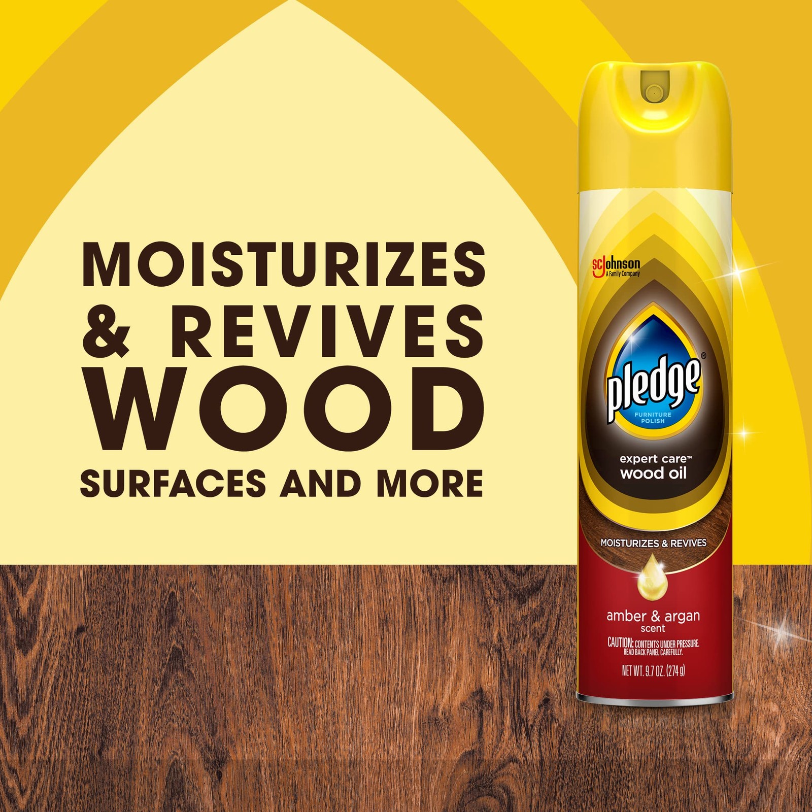 Pledge Moisturizing Wood Oil, Furniture Reviving 9.7 Ounce (Pack of 1), Amber