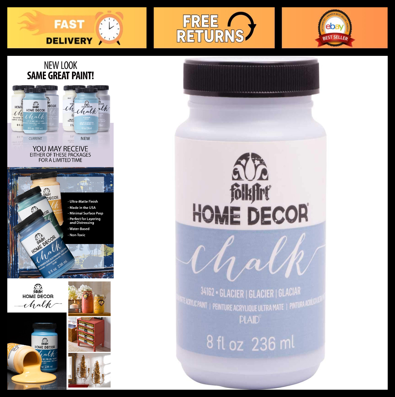 Chalk Furniture & Craft Paint – 8oz Assorted Colors for Home Decor & DIY Project