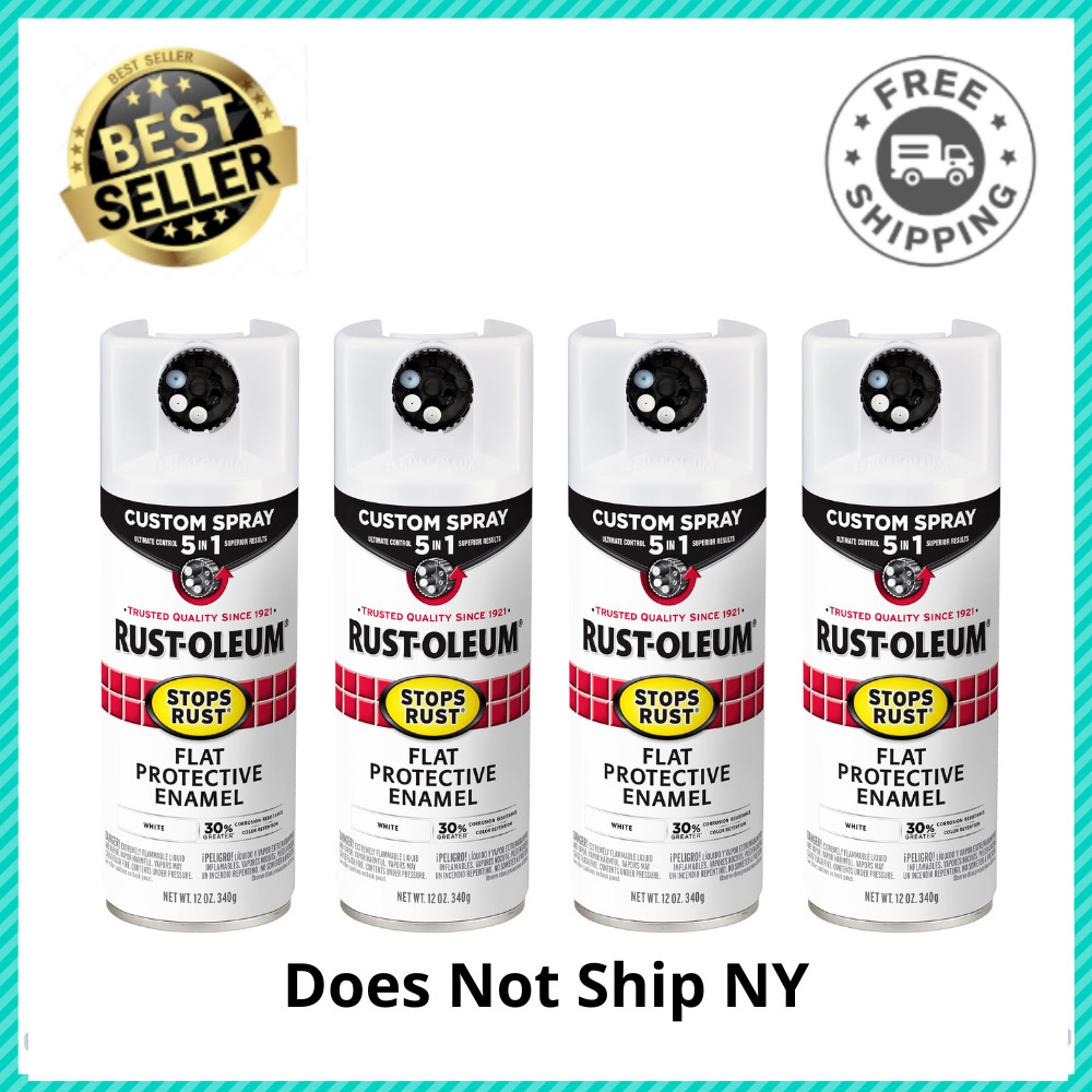 4 Pack Rust-Oleum Stops Rust 5-in-1 Custom Spray Paint, Flat White, 12 oz Cans