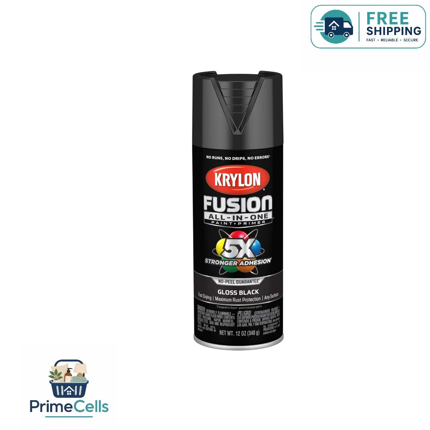 Glossy Black All-In-One Spray Paint – 12oz for Fast Coverage and Rust Protection