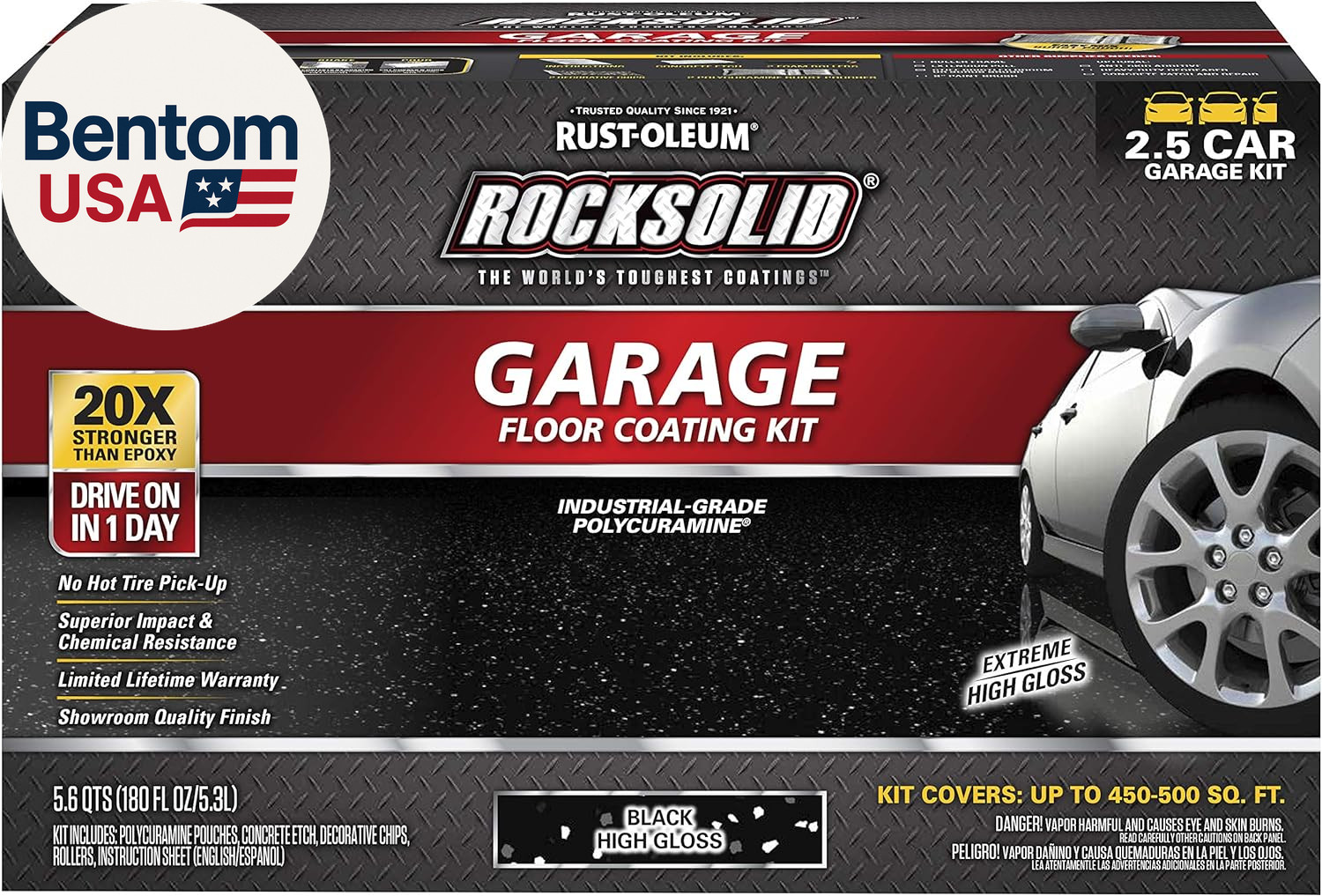 318697 Rocksolid Polycuramine Garage Floor Coating, 2.5 Car Kit, High Gloss Blac