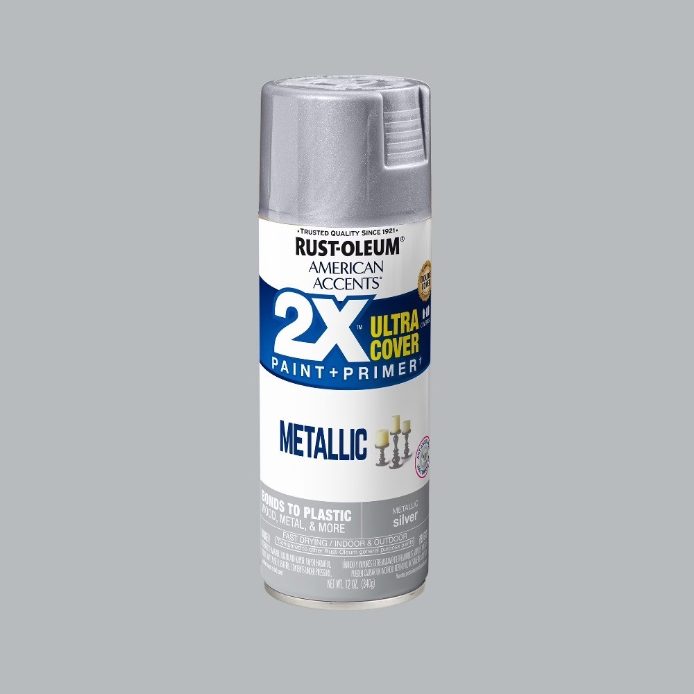 2X Ultra Cover Metallic Silver Spray Paint, High Gloss Finish, 12 oz Can