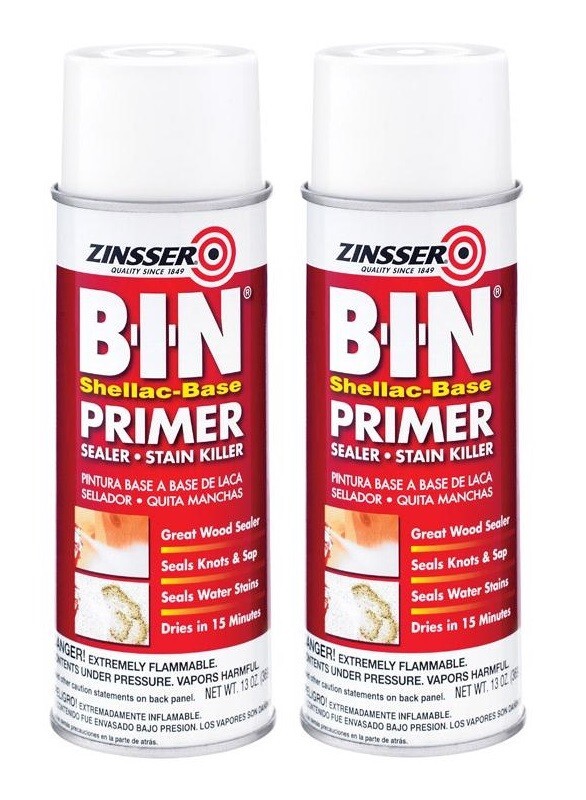 2 ~ Zinsser B-I-N 13 oz. Primer & Sealer Shellac-Based Spray White Glossy 1008