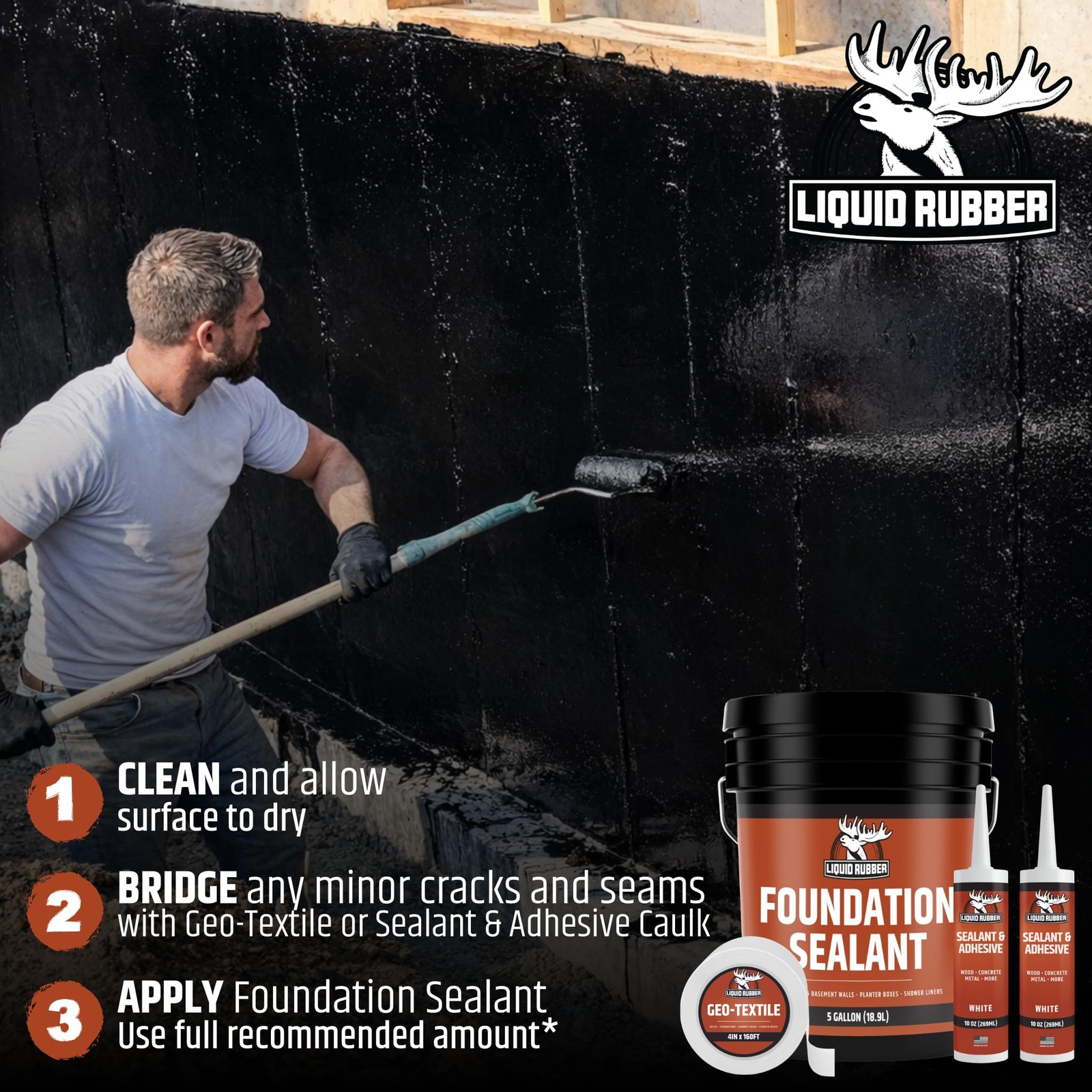 Liquid Rubber Basement and Foundation Repair Sealant – 1 Gallon, Black