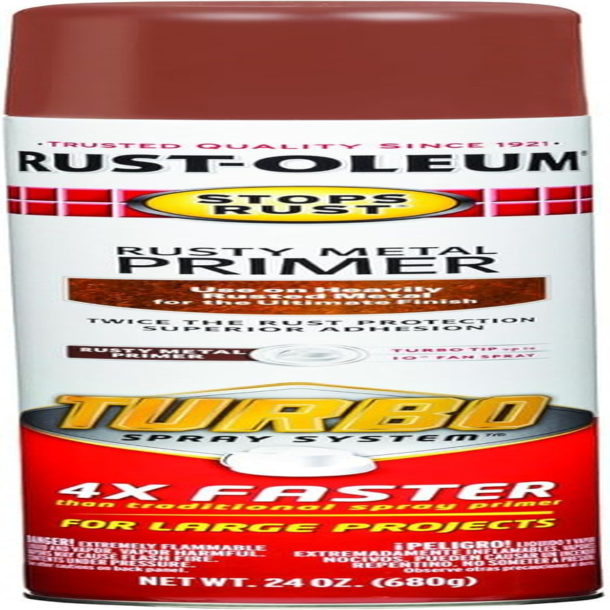 353346 Stops Rust Turbo Spray System Rusty Metal Primer Spray, 24 Oz, Flat Brown