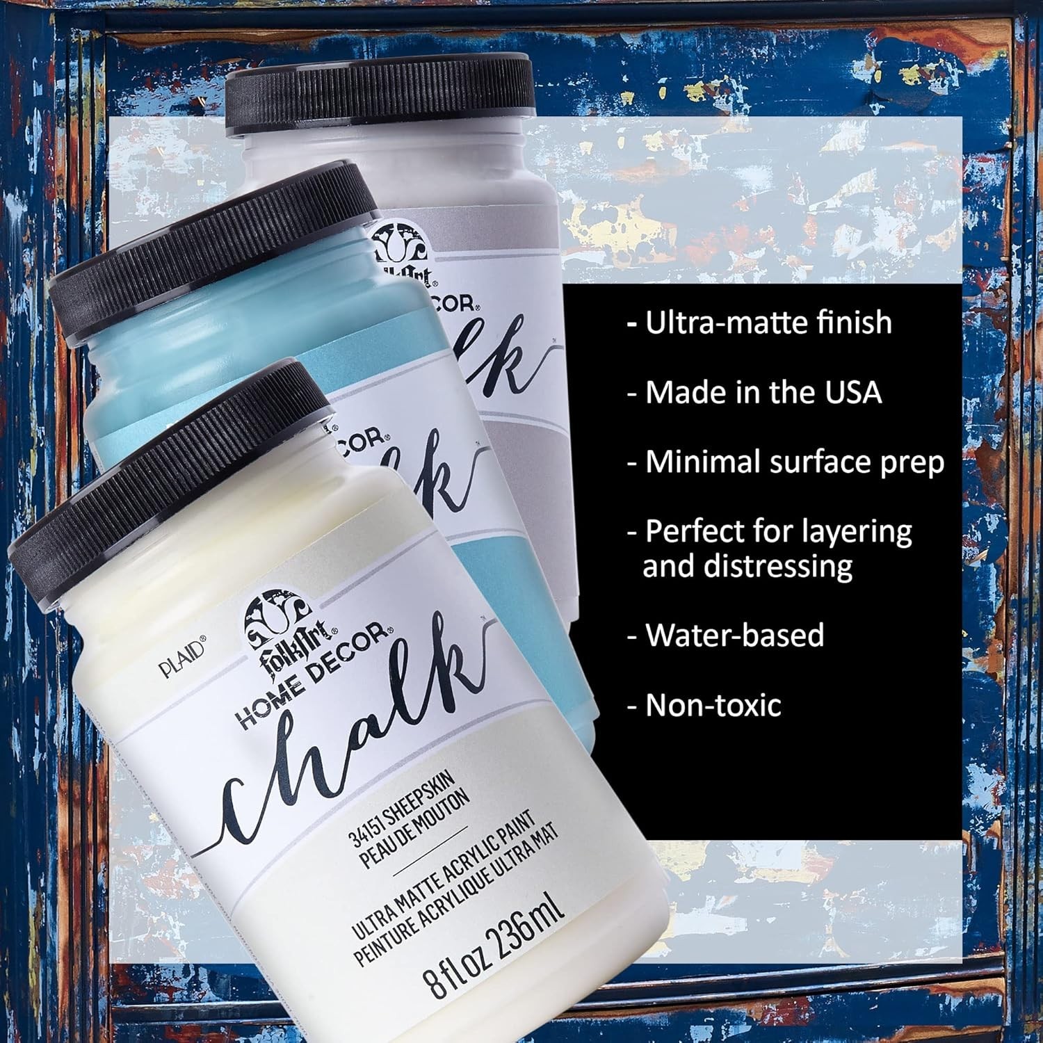 Ultra-Matte Acrylic Chalk Paint Set – 9 x 2 oz Bottles for Rustic Home Décor