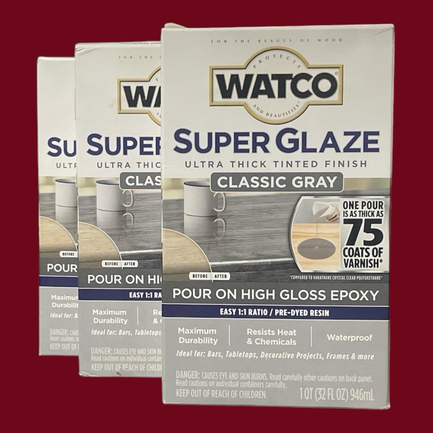 Watco Super Glaze Pour On High Gloss Classic Gray Epoxy (3 Pack) AB