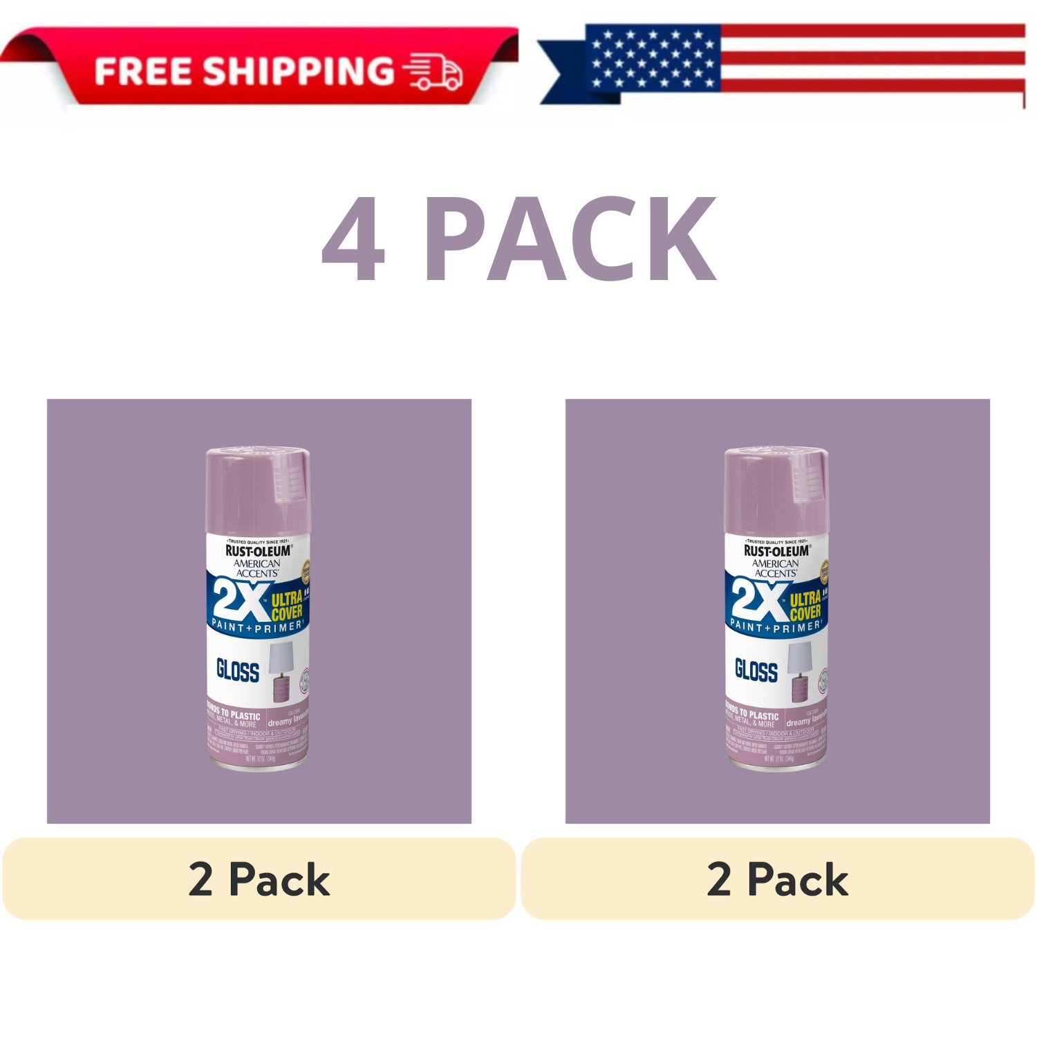 Rust-Oleum American Accents 2X Ultra Cover Gloss Dreamy Lavender Spray Paint 4PK